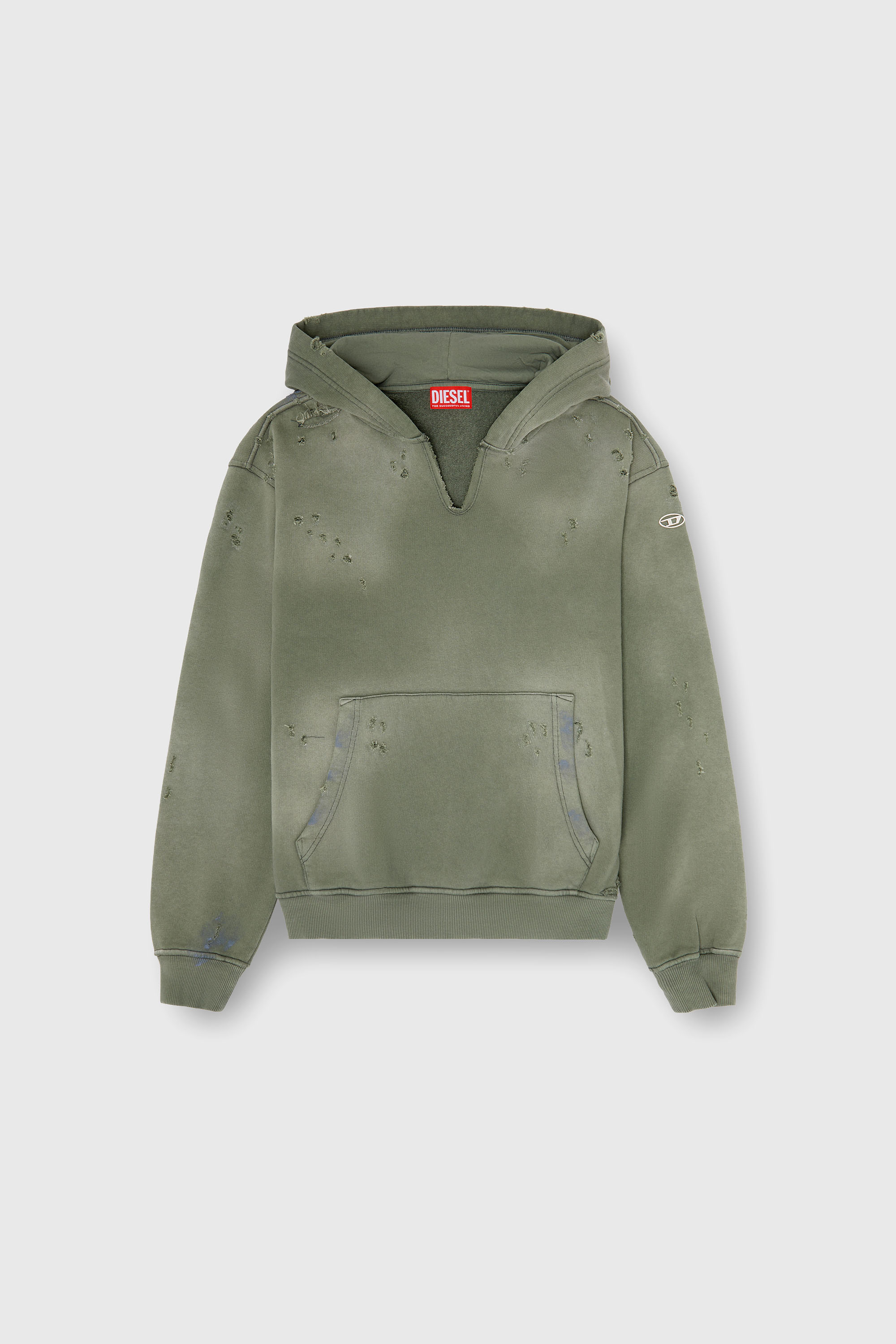 Diesel - S-KEITHY, Herren Kapuzensweatshirt mit distressed look und V-Ausschnitt in Grau - 2