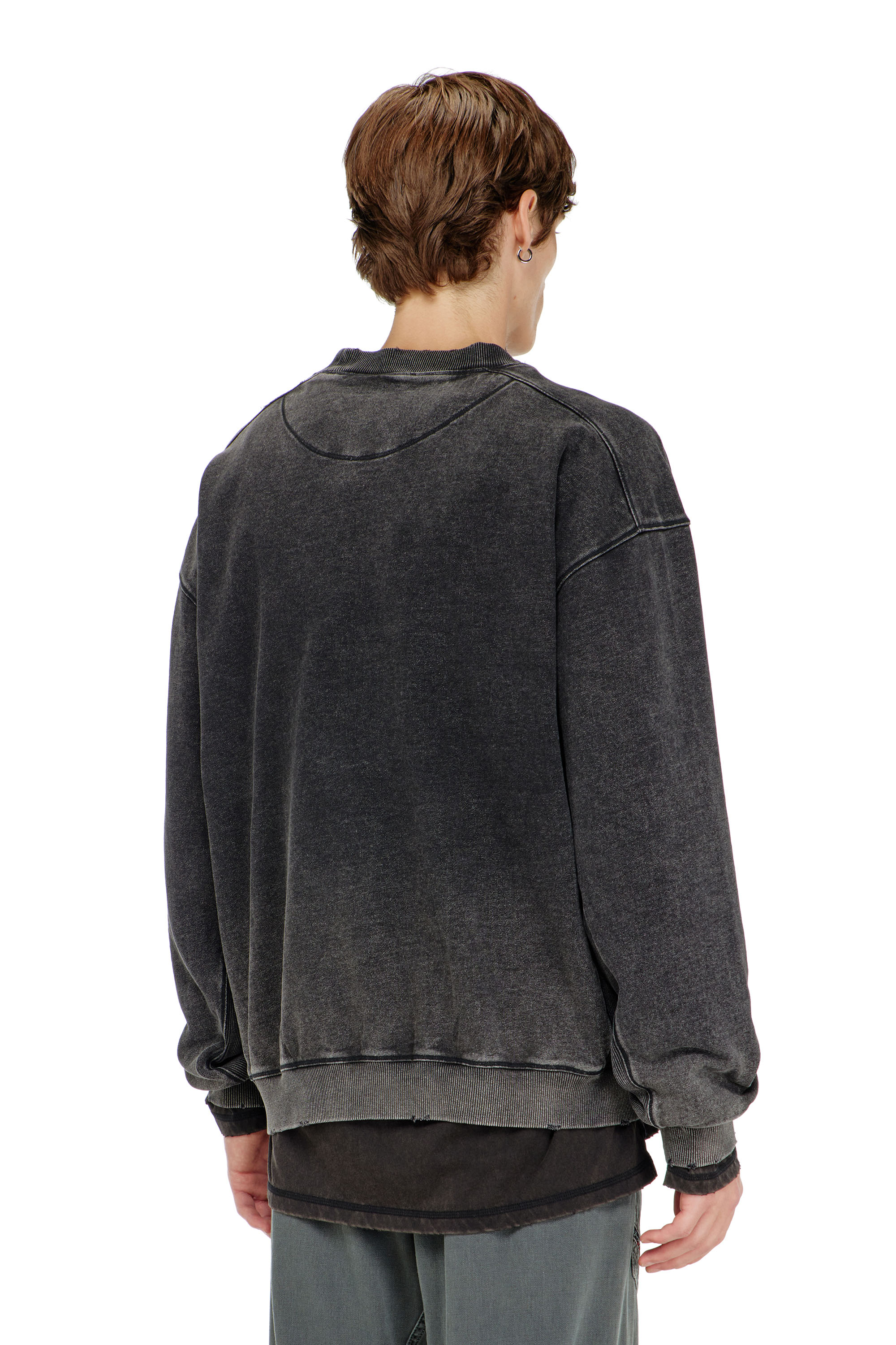 Diesel - S-CROX, Herren Sweatshirt aus Baumwolle mit verwaschenem Effekt in Dunkelgrau - 4