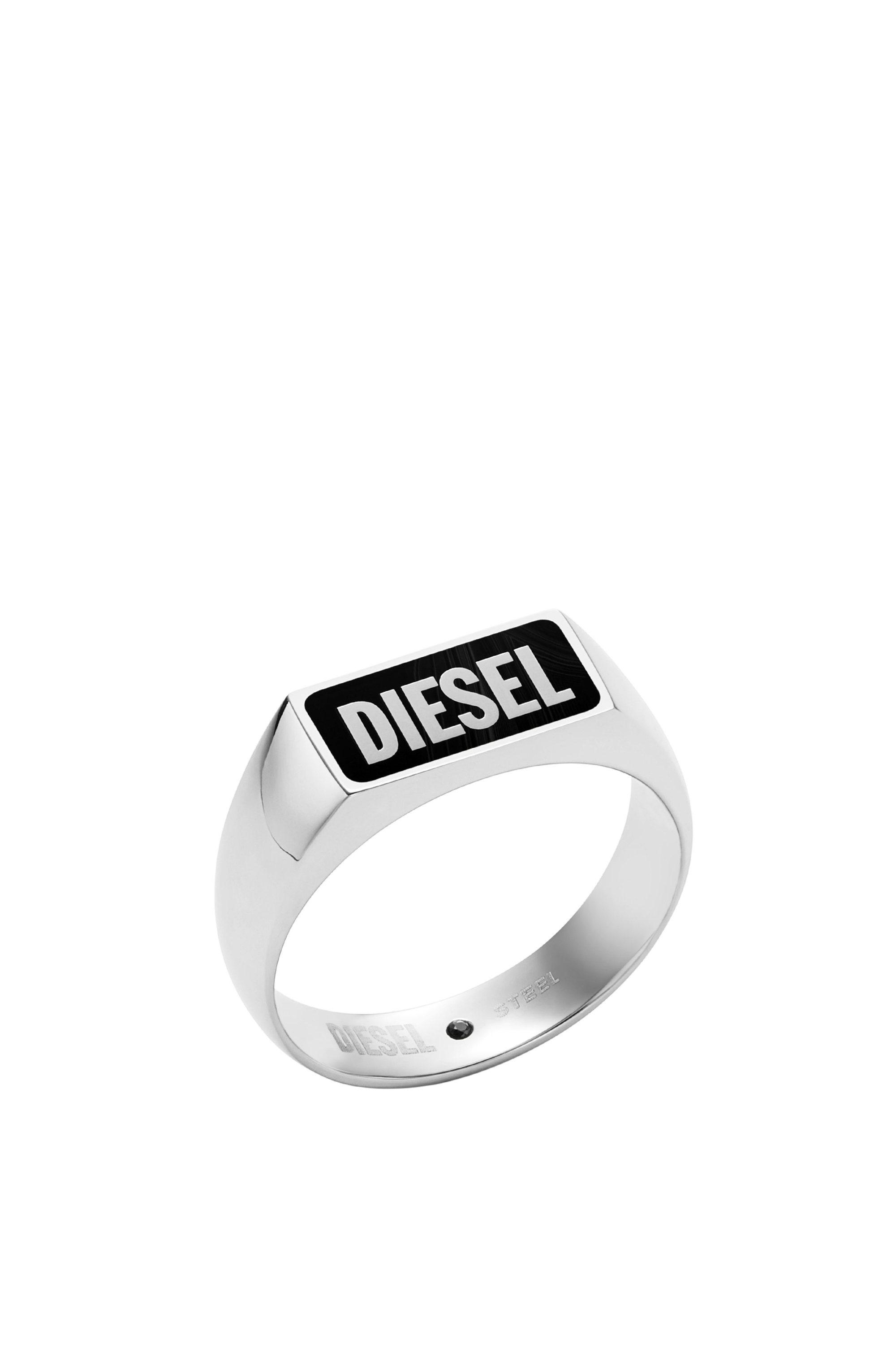 Diesel - DX1512, Herren Signet Ring mit schwarzem Achat in Silber - 1