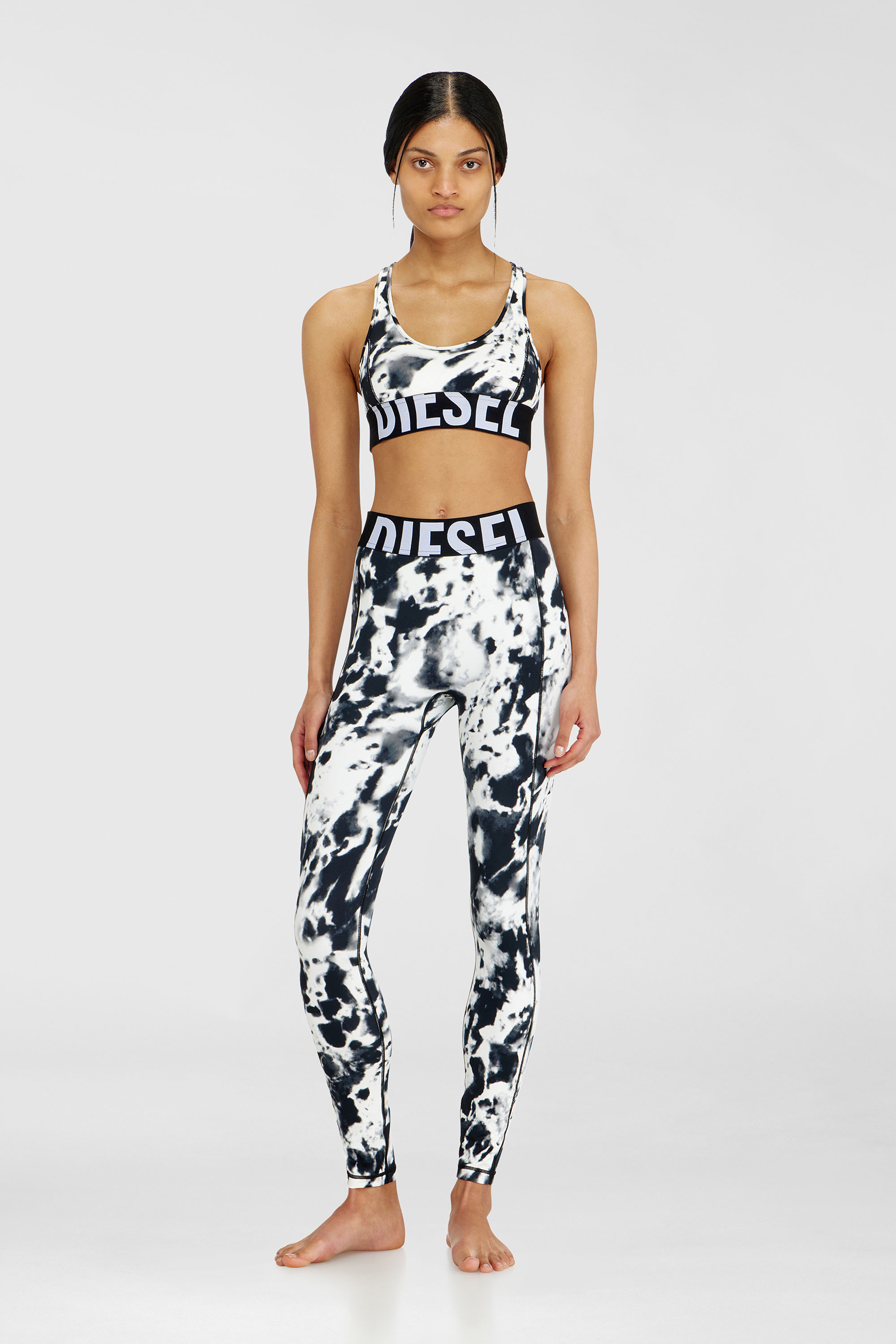 Diesel - ADELINE-D-POP, Damen Leggings aus bedruckter Mikrofaser in Weiss/Schwarz - 1