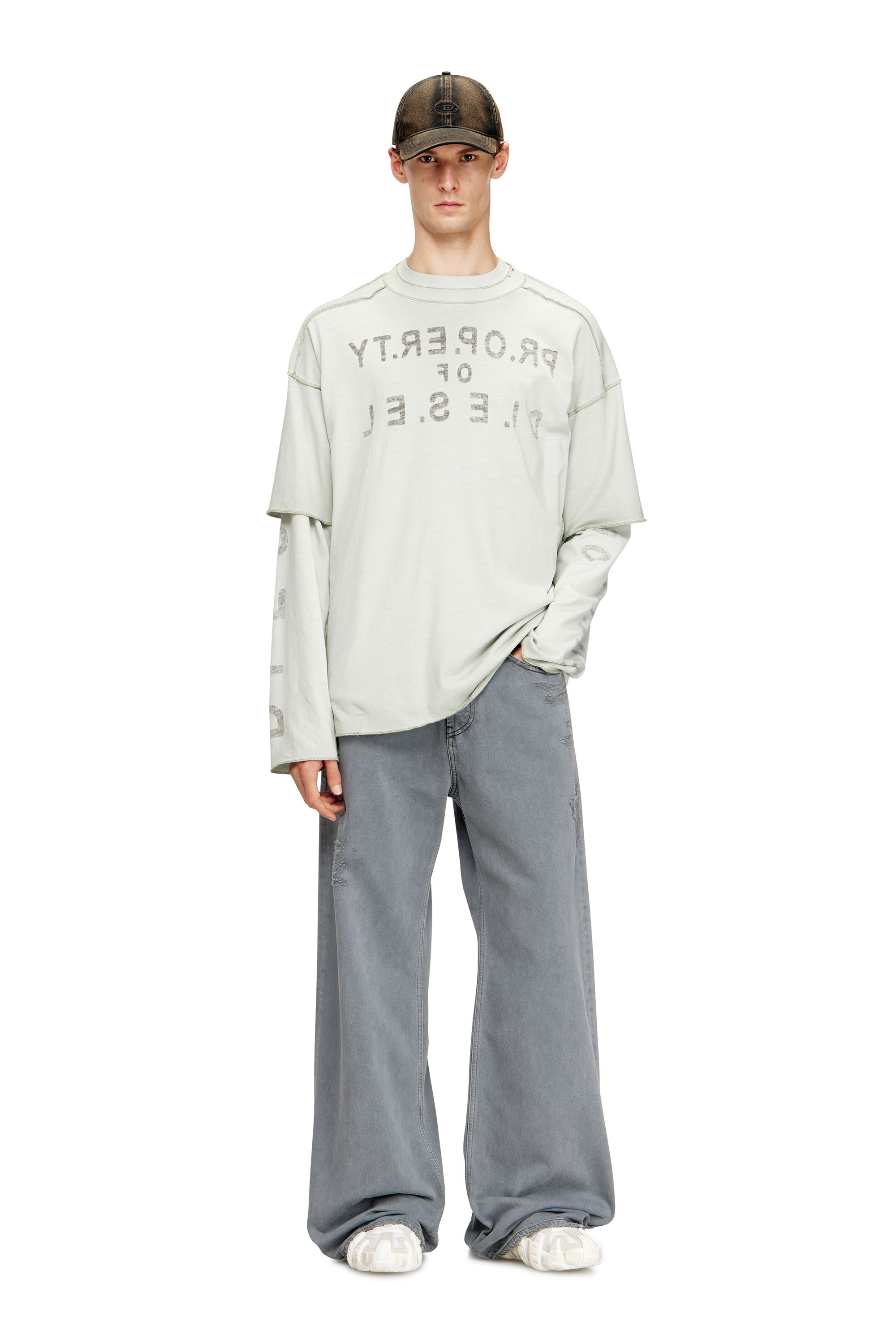 Diesel - T-LOOK, Herren Entspanntes Baumwoll-T-Shirt mit Print vorne und hinten in Wei&szlig;/Grau - 2