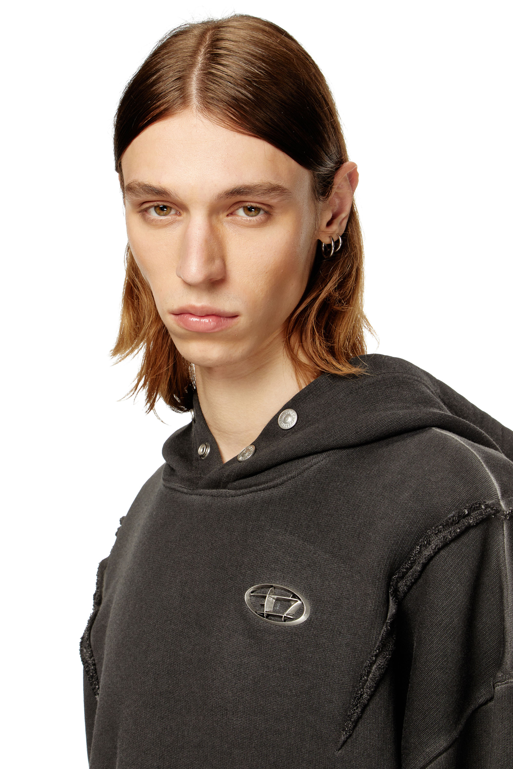 Diesel - S-THUG-HOODIE, Unisex Kapuzenpullover mit verwaschenem Effekt in Schwarz - 5