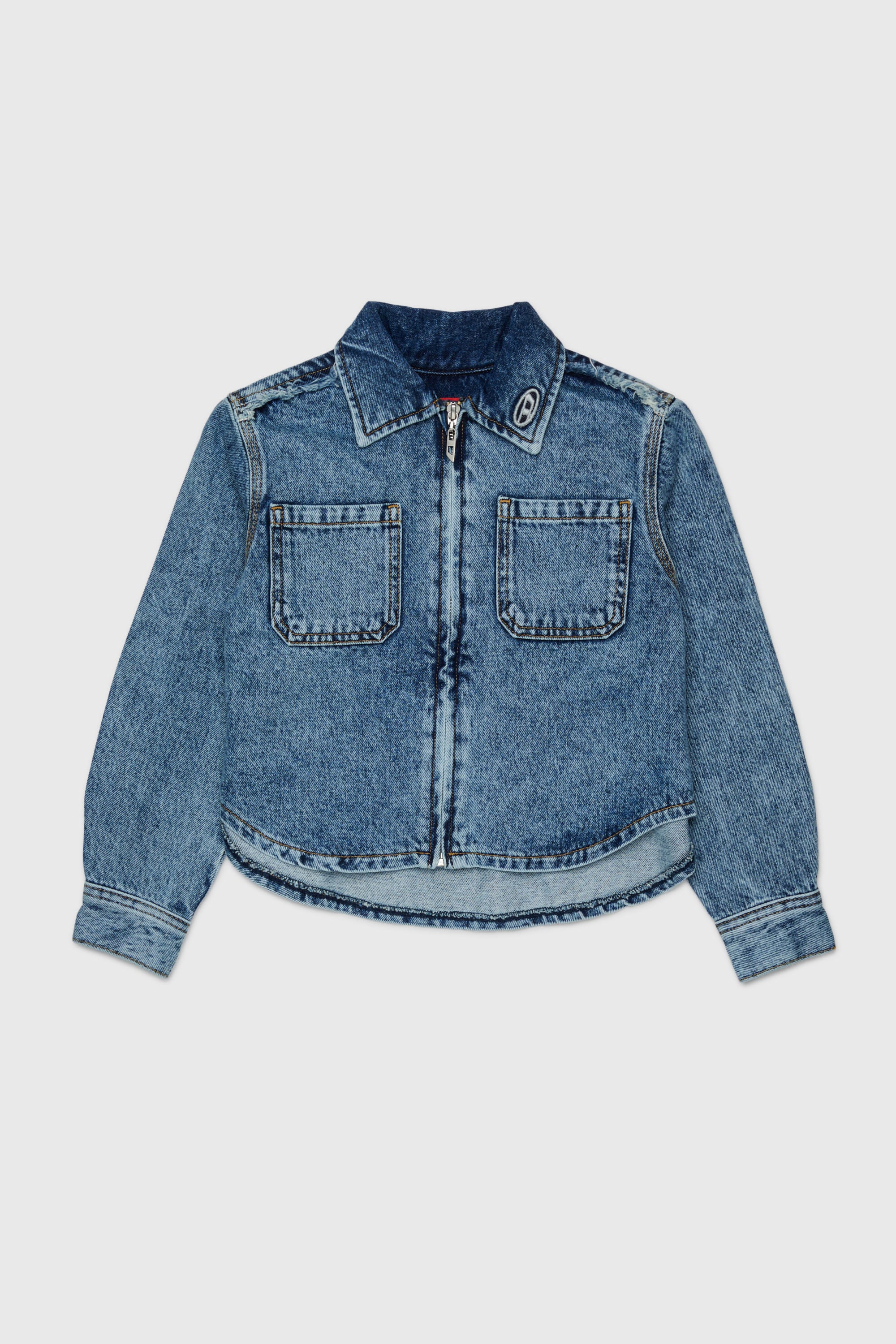 Diesel - CELKA, Woman's Zip-up denim shirt with frayed detail in Medium blue - 1