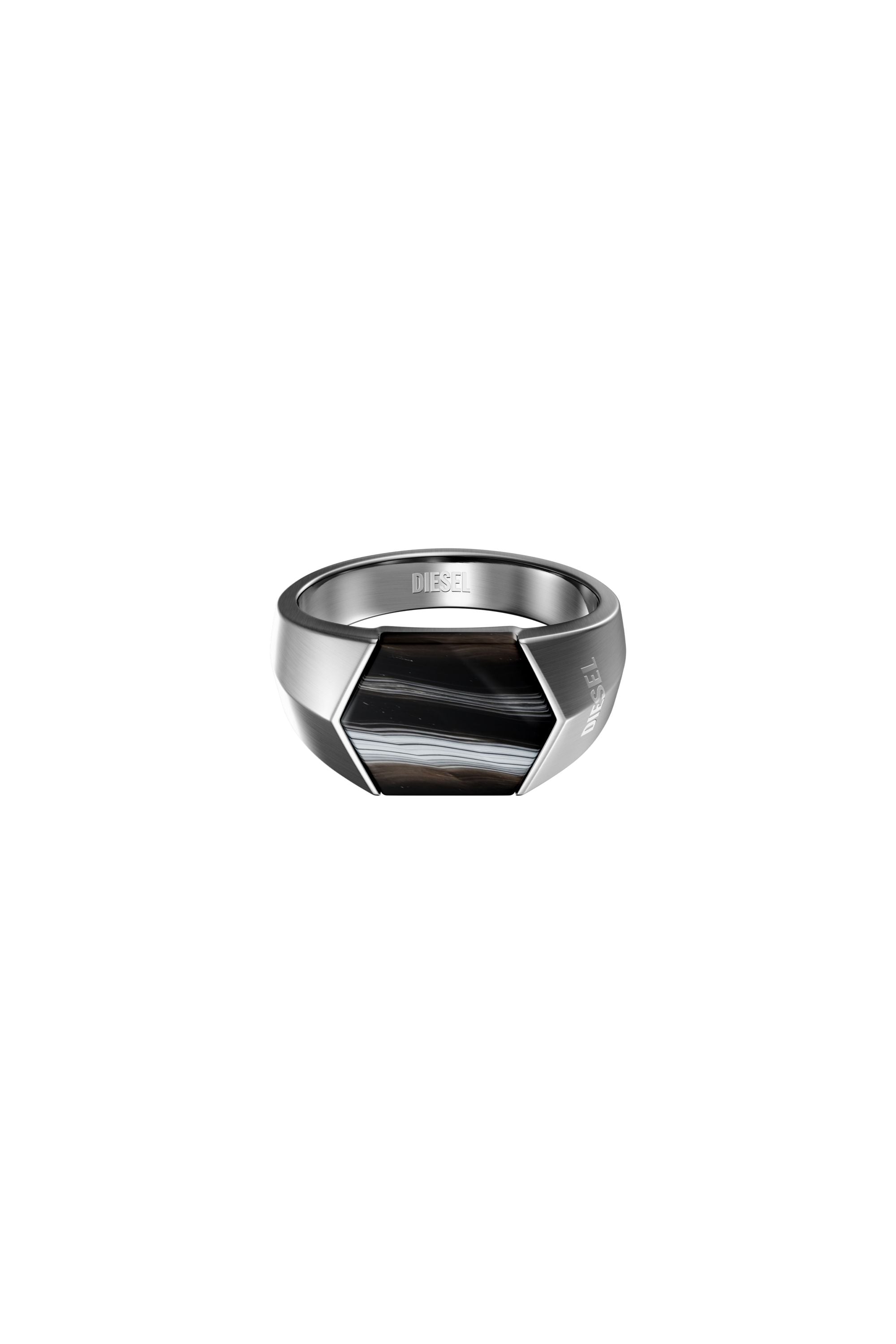 Diesel - DX1711040, Unisex Siegelring mit schwarzem Achat in Silber/Schwarz - 2