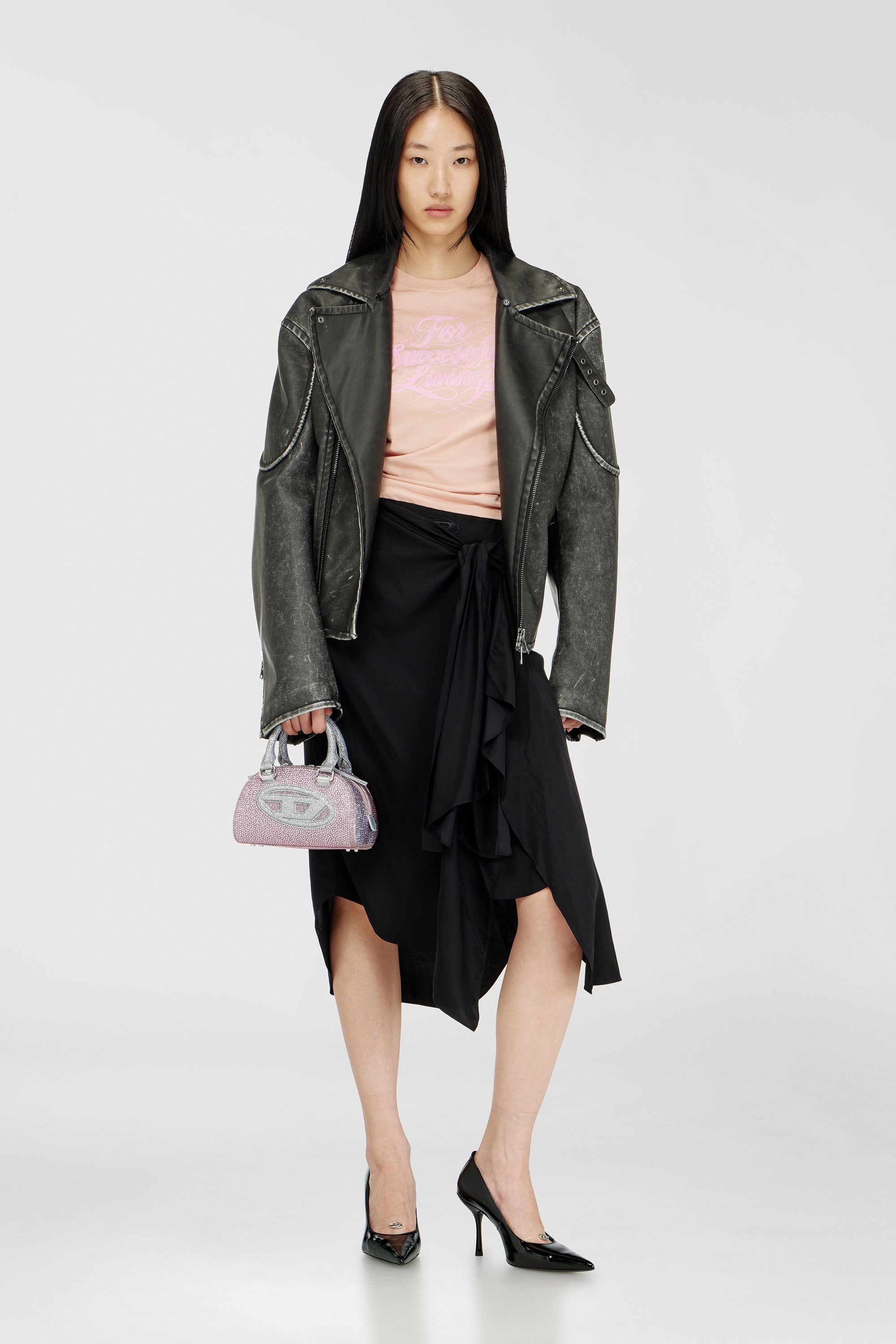 Diesel - 1DR DOME CROSSBODY, Woman's 1DR Dome - Small bowling bag in crystal Lurex in Pink - 2