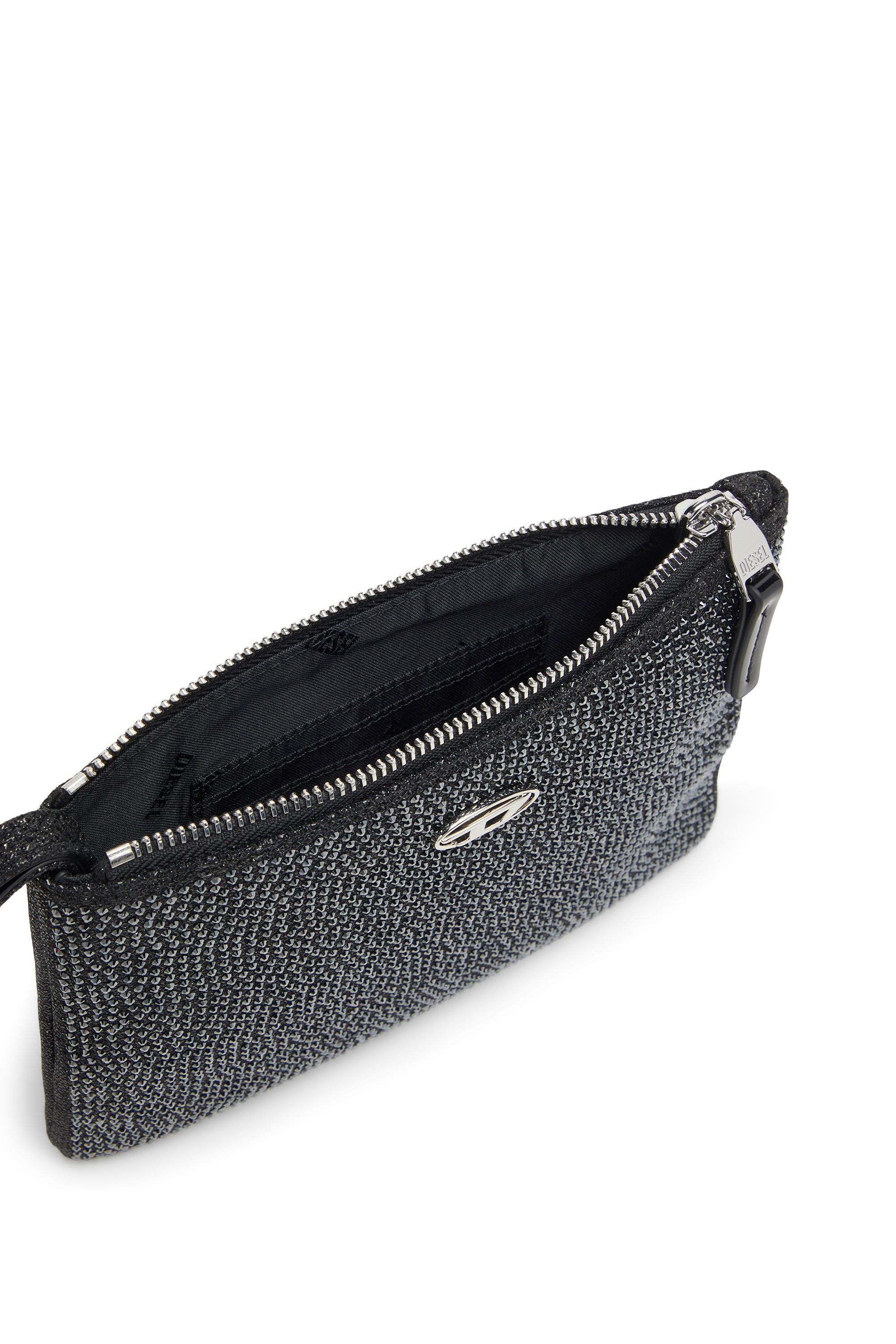 Diesel - PLAY POUCH II, Damen Beutel aus Kristall-Lurexstoff in Schwarz/Grau - 4