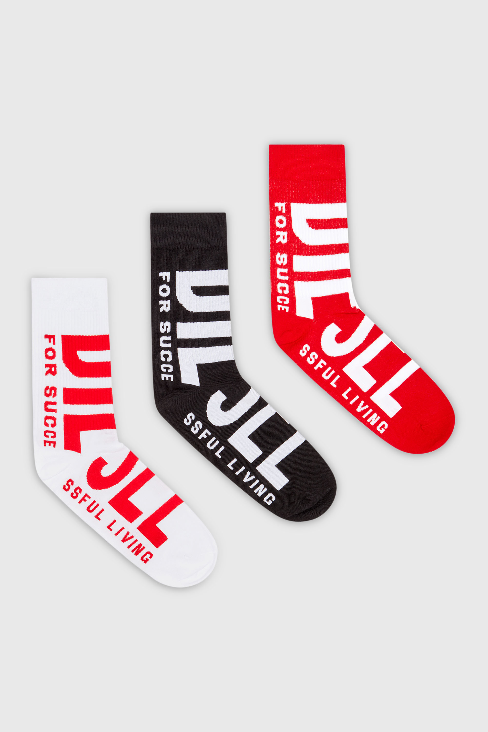 Diesel - SKM-RAY-THREEPACK, Herren Socken mit gro&szlig;em Logo im Dreierpack in Rot/Schwarz - 1