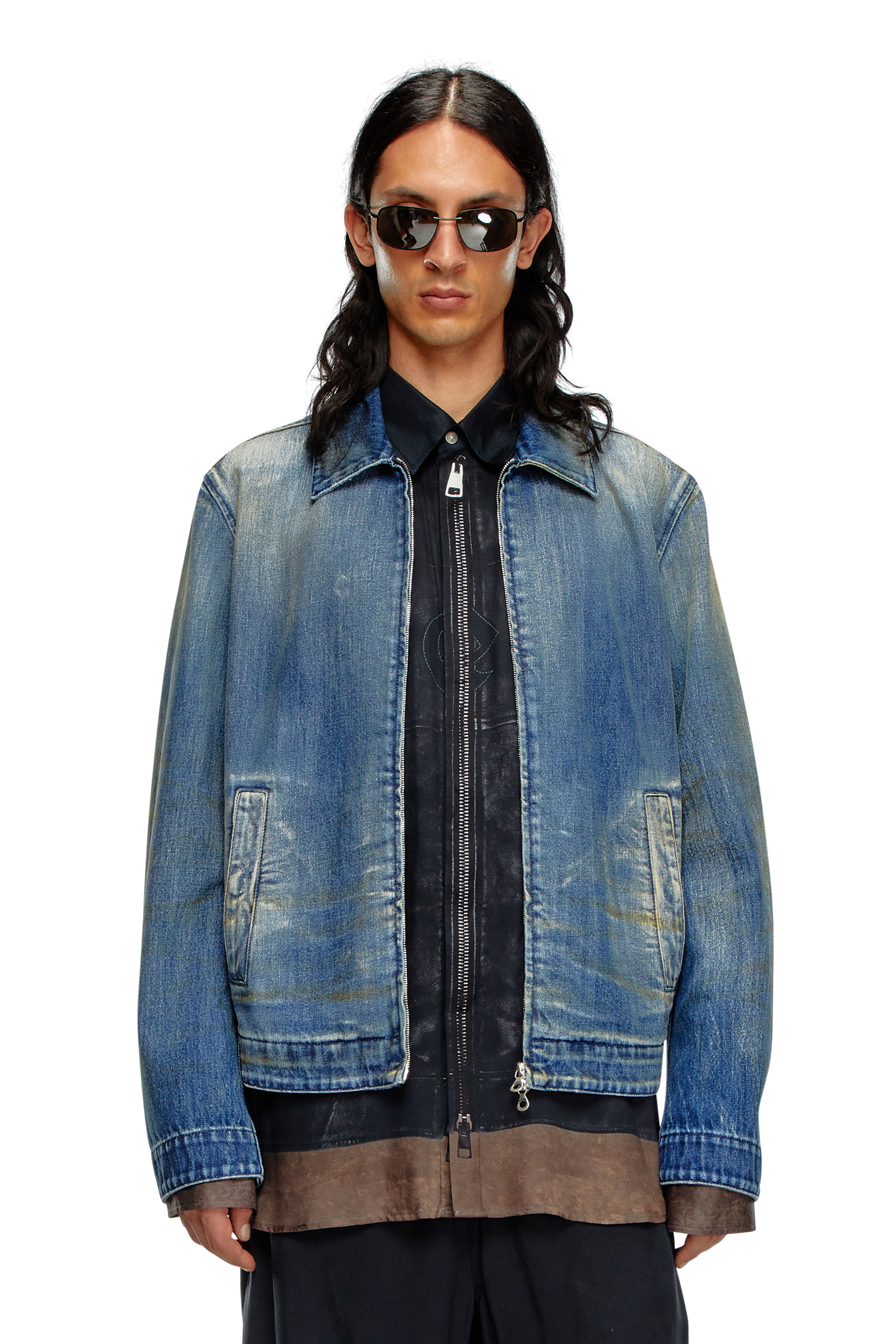 Men's Denim blouson jacket with dirt wash | Blue | Diesel