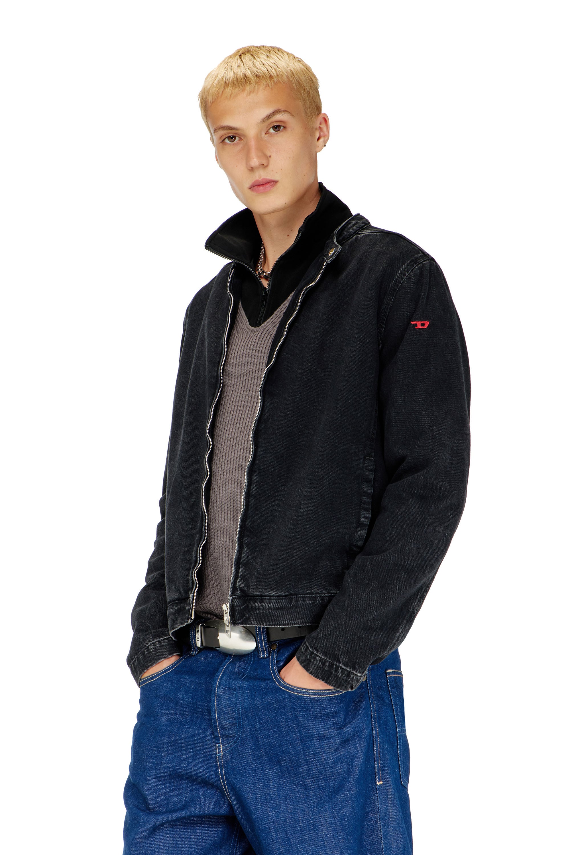 Diesel - D-GLORY, Herren Bikerjacke aus sauber gewaschenem Denim in Schwarz - 1
