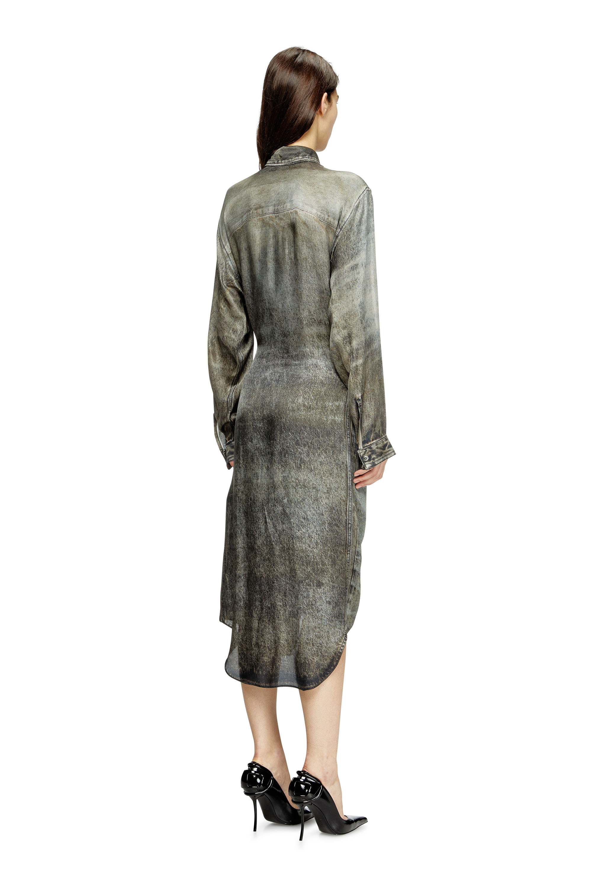 Diesel - D-ILETTA, Damen Wickel-Kleid aus Viskose im Denim-Look in Dunkelgrau - 4