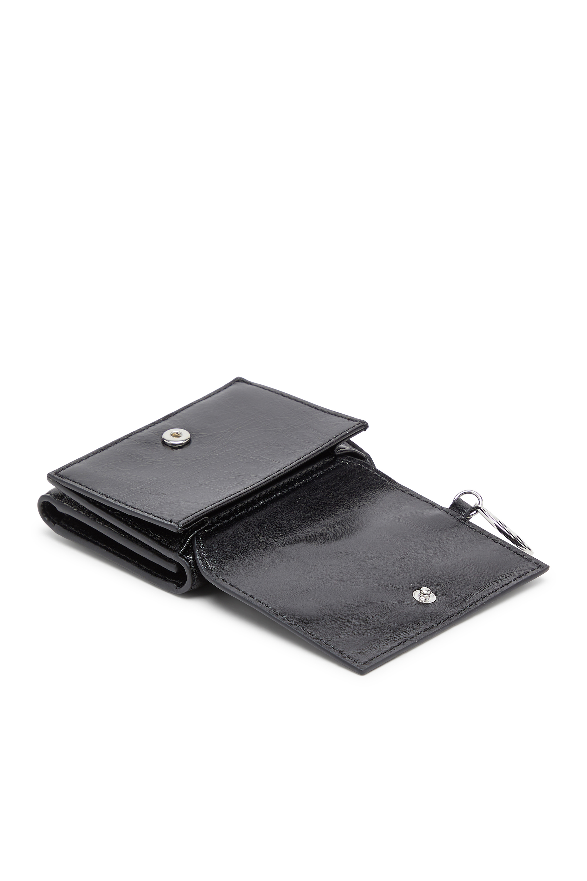 Diesel - OVAL-D TRI FOLD ZIP COIN XS II, Damen Leder-Geldb&ouml;rse mit gepr&auml;gtem Motiv, dreifach faltbar in Schwarz - 4