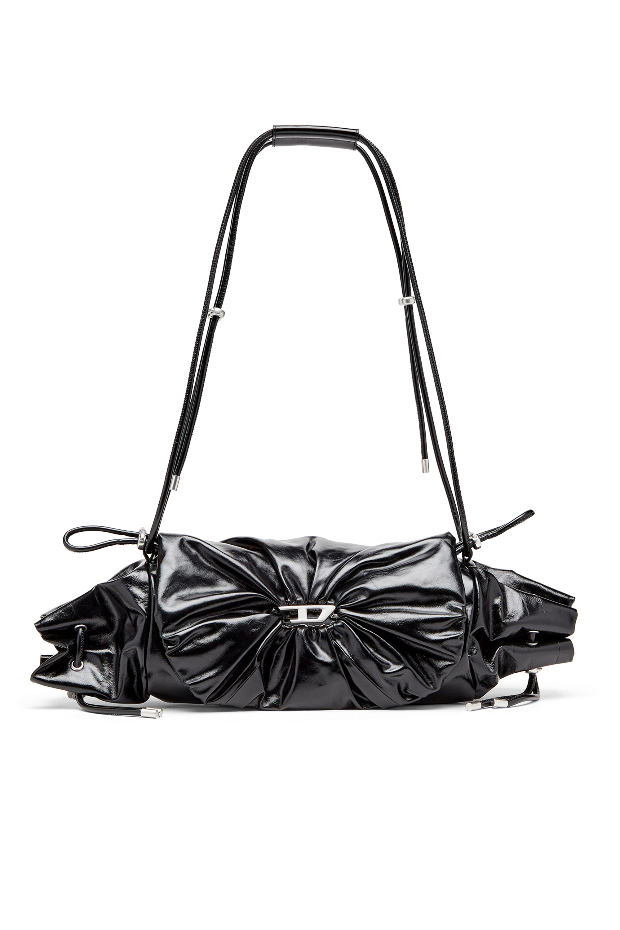 Diesel - SCRUNCH-D SHOULDER M, Damen Scrunch-D M-Schultertasche aus glänzendem Leder in Schwarz - 1