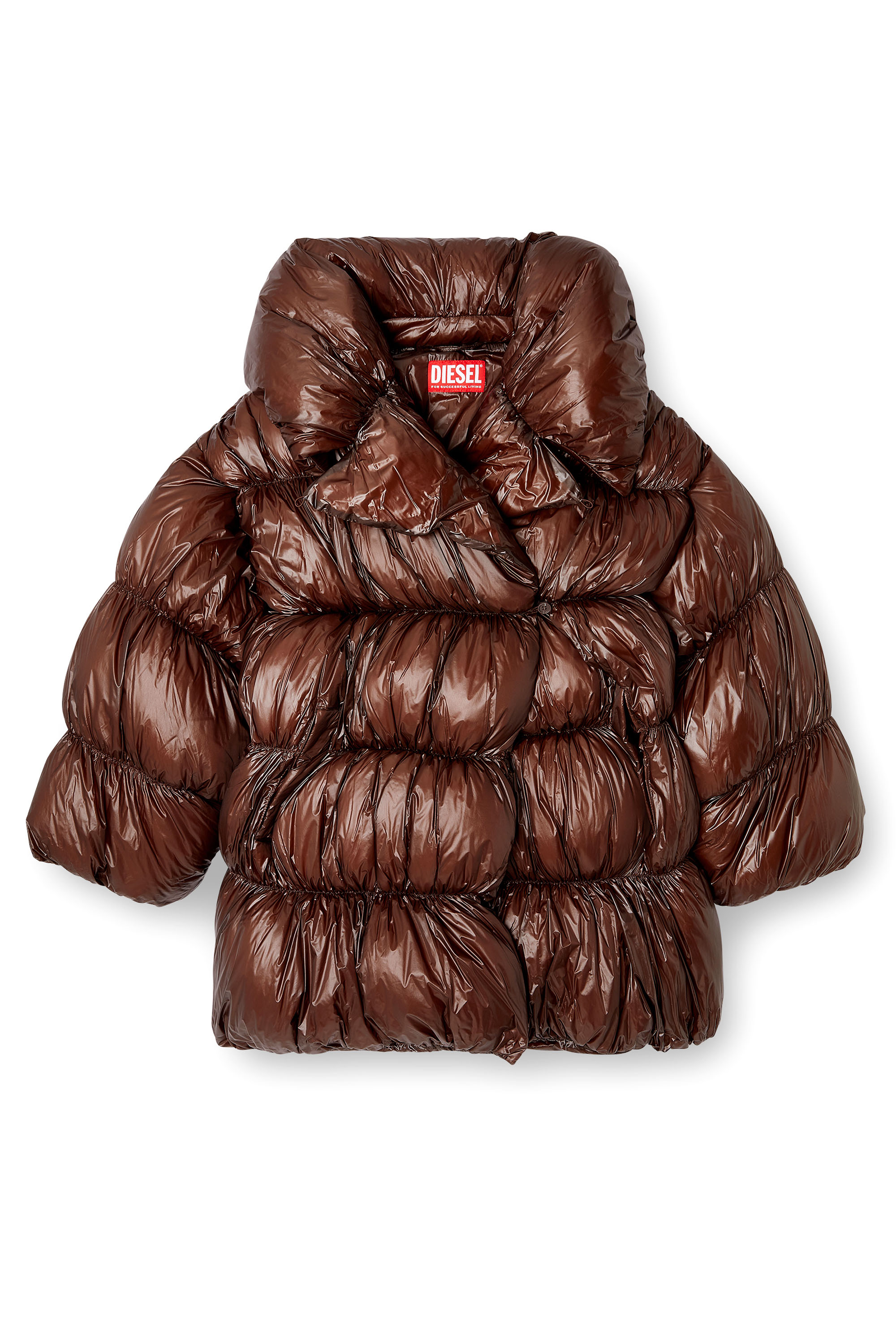 Diesel - W-INONA, Damen Kurzer gesteppter Daunenmantel mit Gürtel in Braun - 2