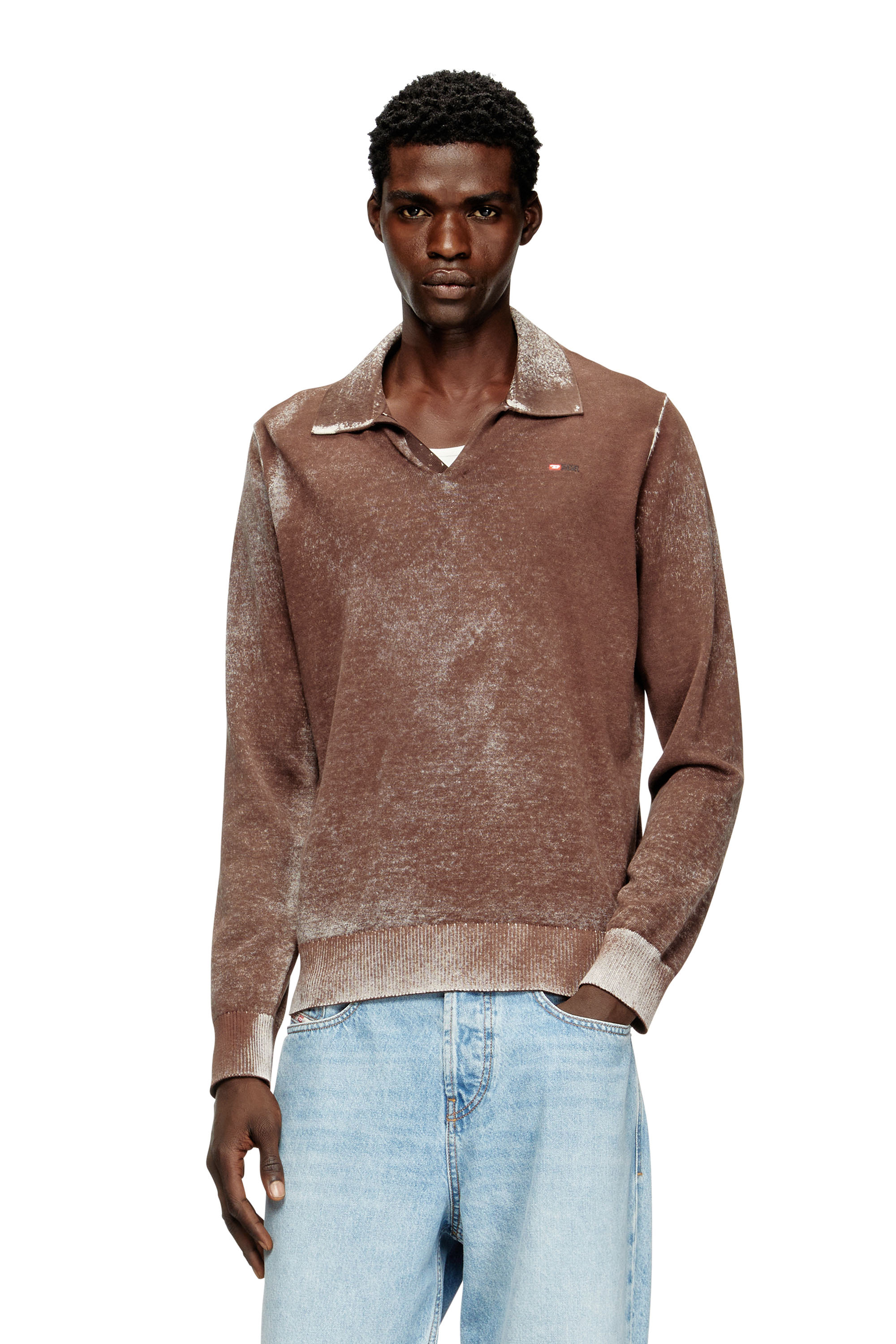 Diesel - K-LAWRENCE, Man's Polo jumper with faded reverse print in Brown/Grey - 1