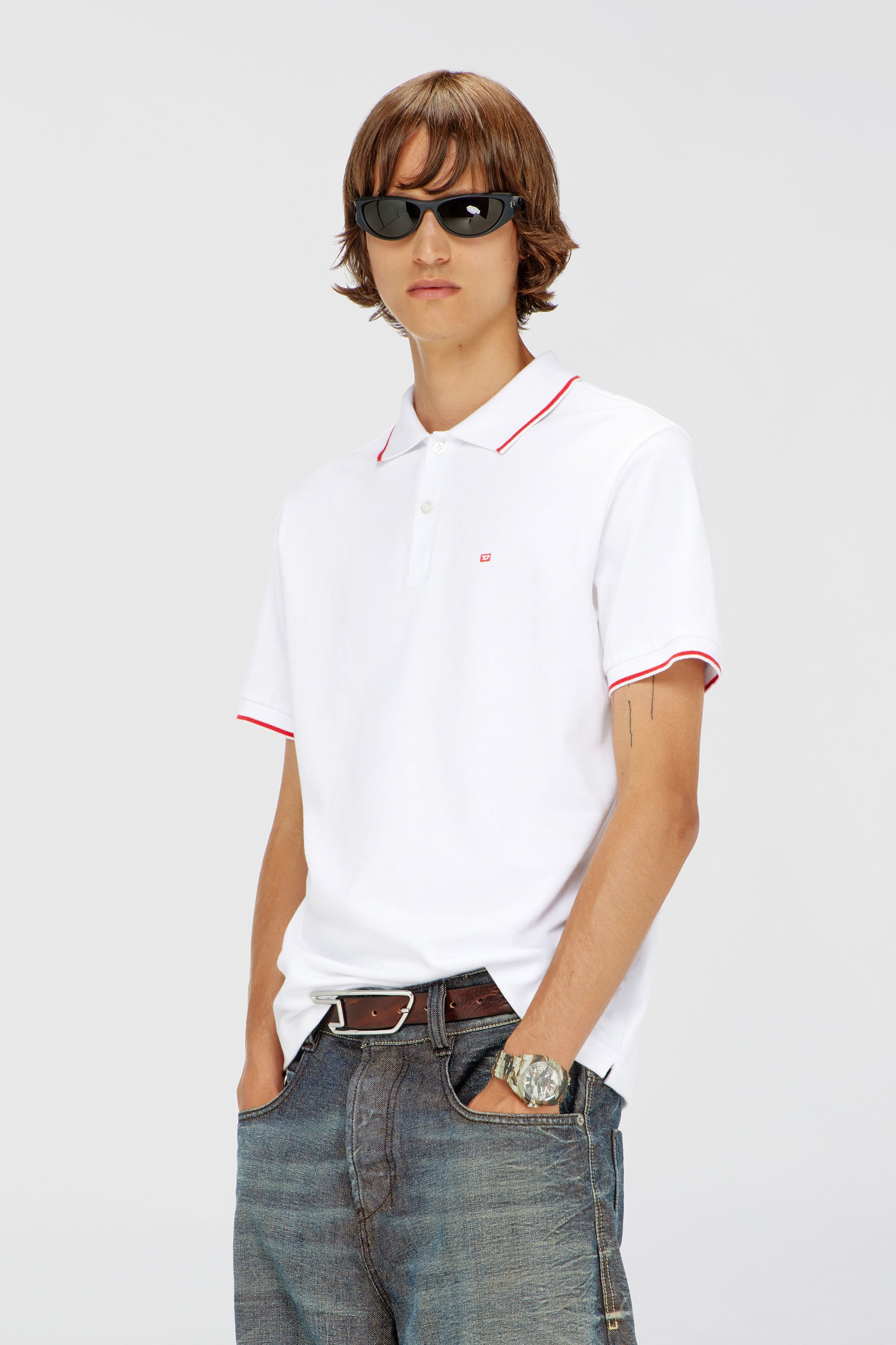 Diesel - T-FERRY-MICRODIV, Herren Poloshirt mit Diesel-Microstickerei in Wei&szlig; - 1