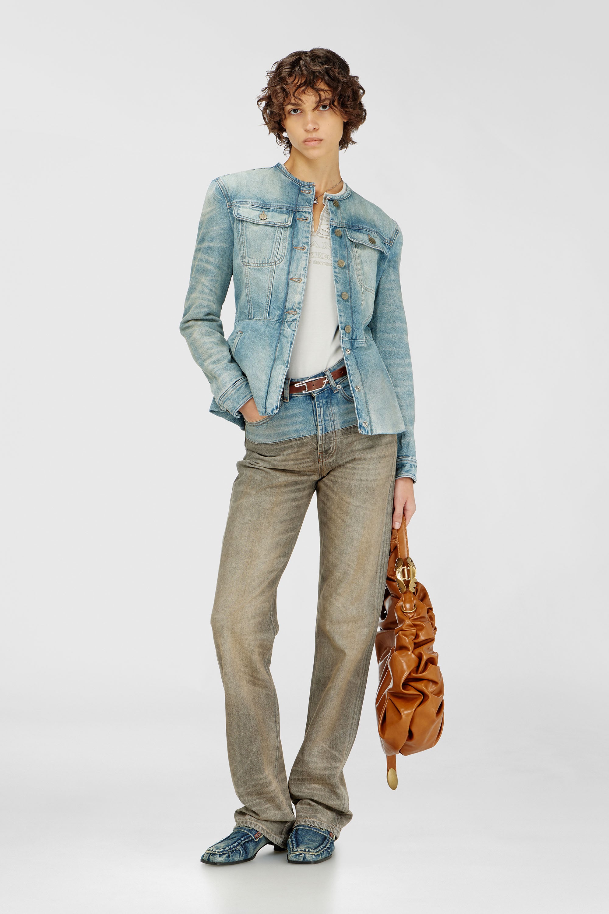 Diesel - DE-CALION-S1, Damen Kragenlose Jeansjacke in Hellblau - 2