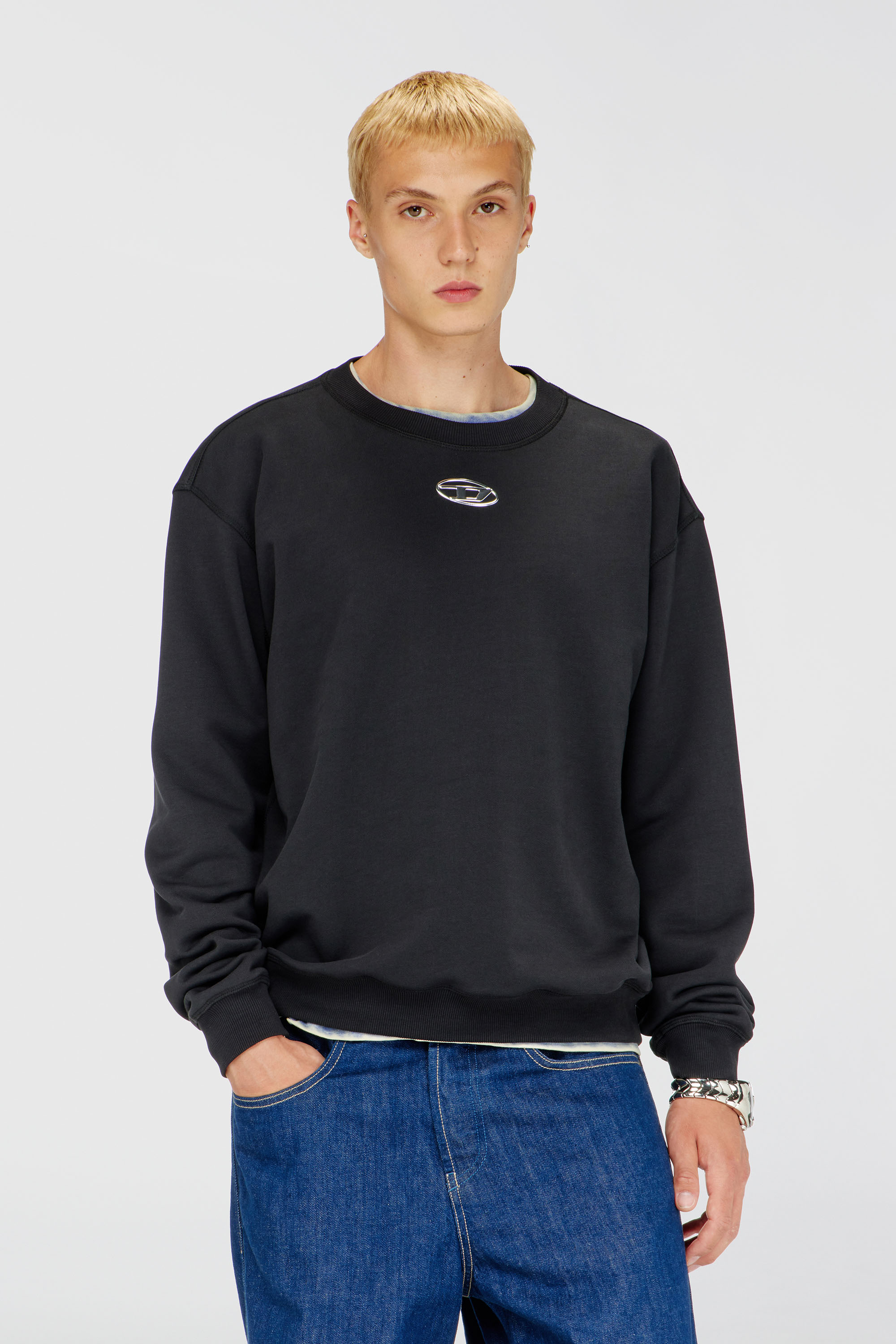 Diesel - S-NORM-IOD, Herren Normaler Hoodie mit metallischem Oval D in Schwarz - 1