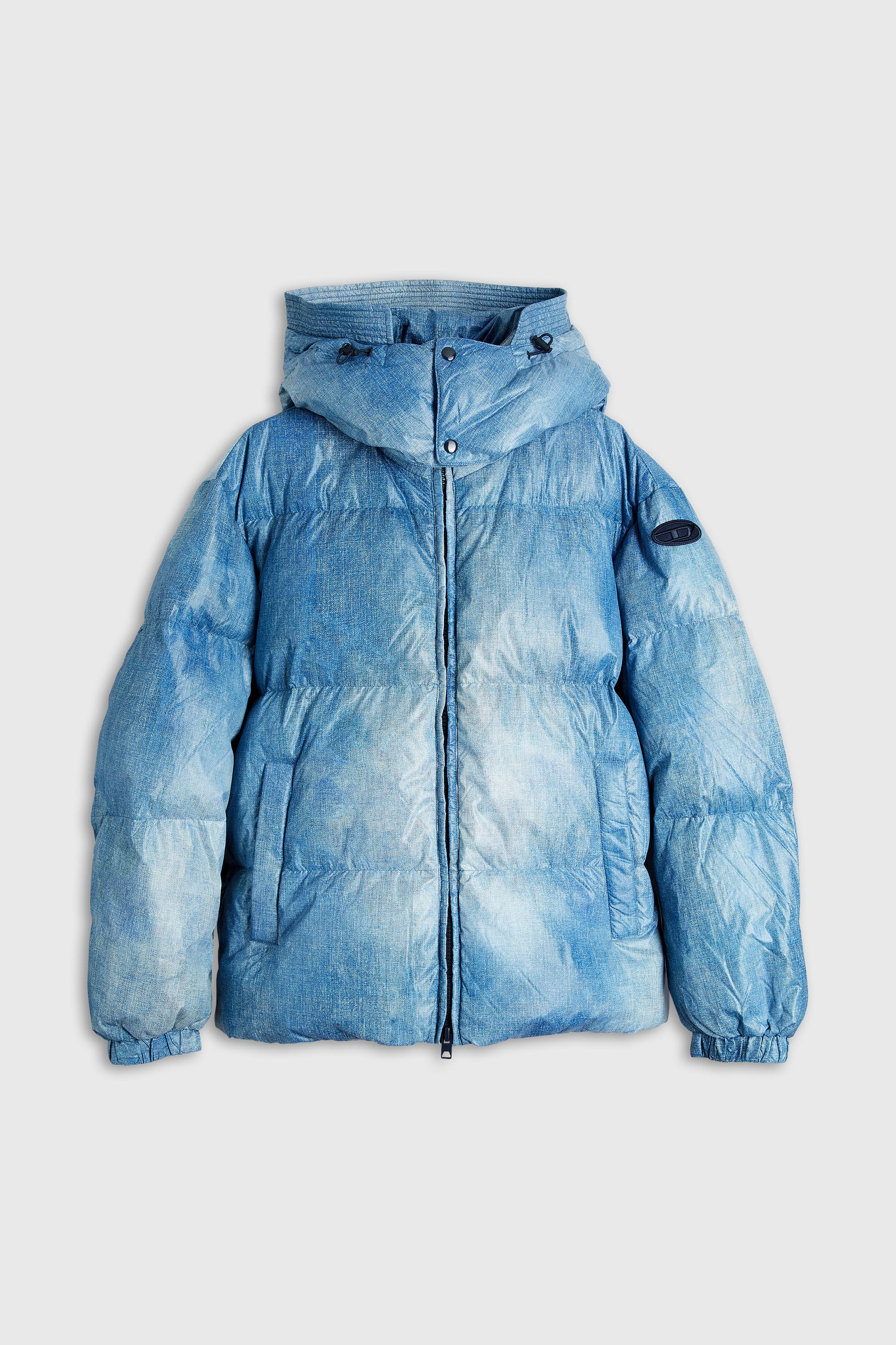 Diesel - W-ROLLY-WRD-BFBN, Herren Daunenjacke mit Denim-Effekt-Print und Kapuze in Blau - 2