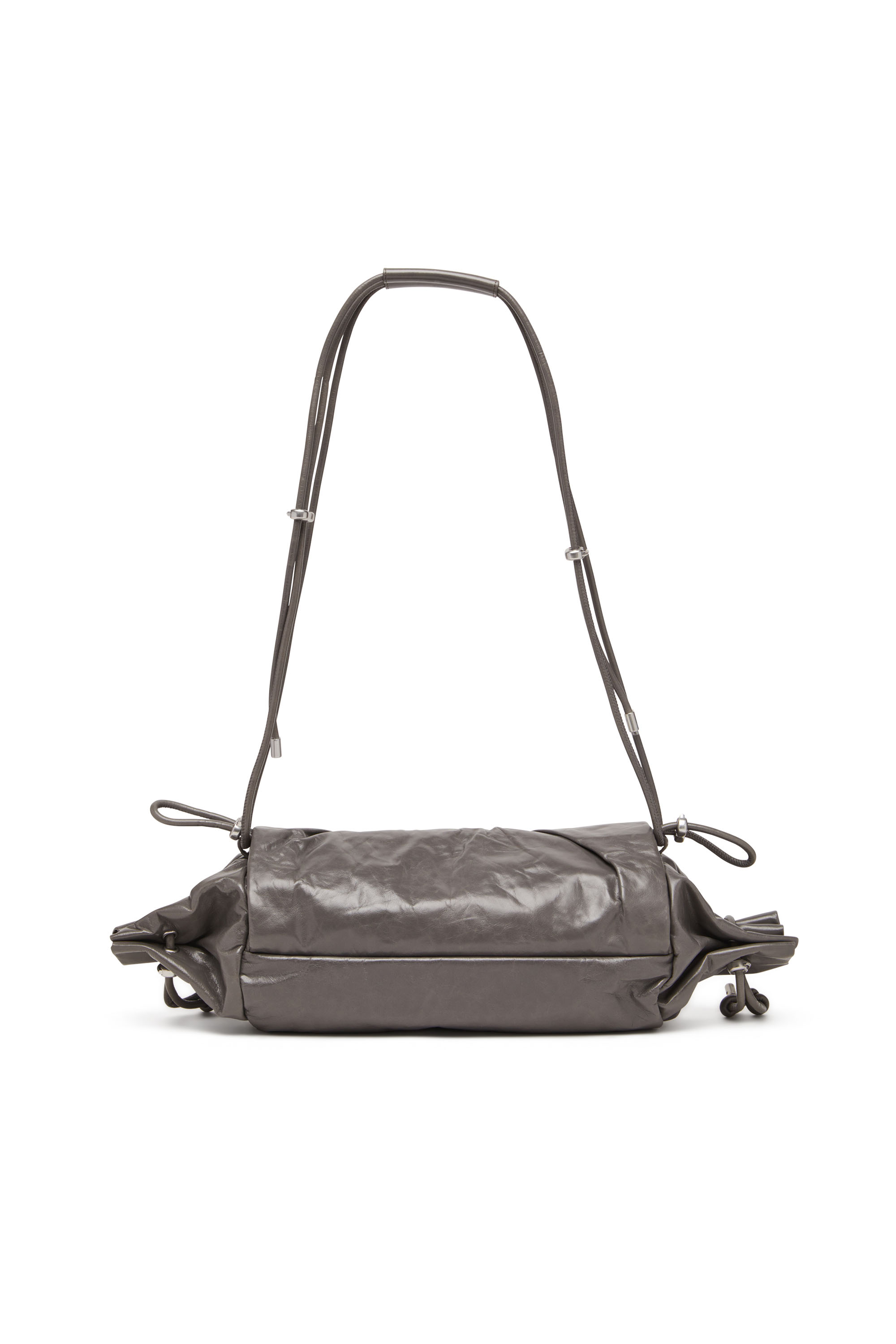 Diesel - SCRUNCH-D SHOULDER M, Damen Scrunch-D M-Schultertasche aus glänzendem Leder in Grau - 3