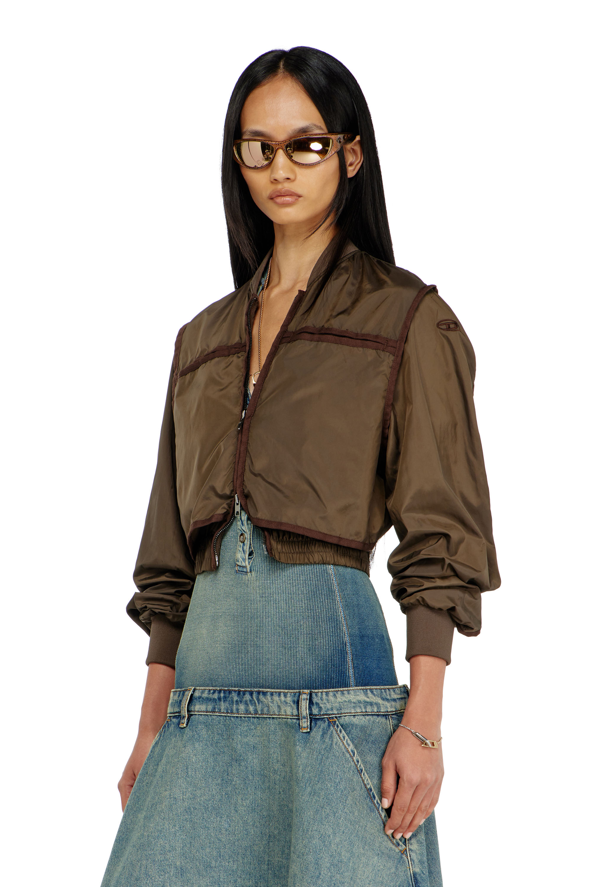Diesel - G-OTHAM, Damen Nylonjacke mit tonalem Tape in Braun - 1