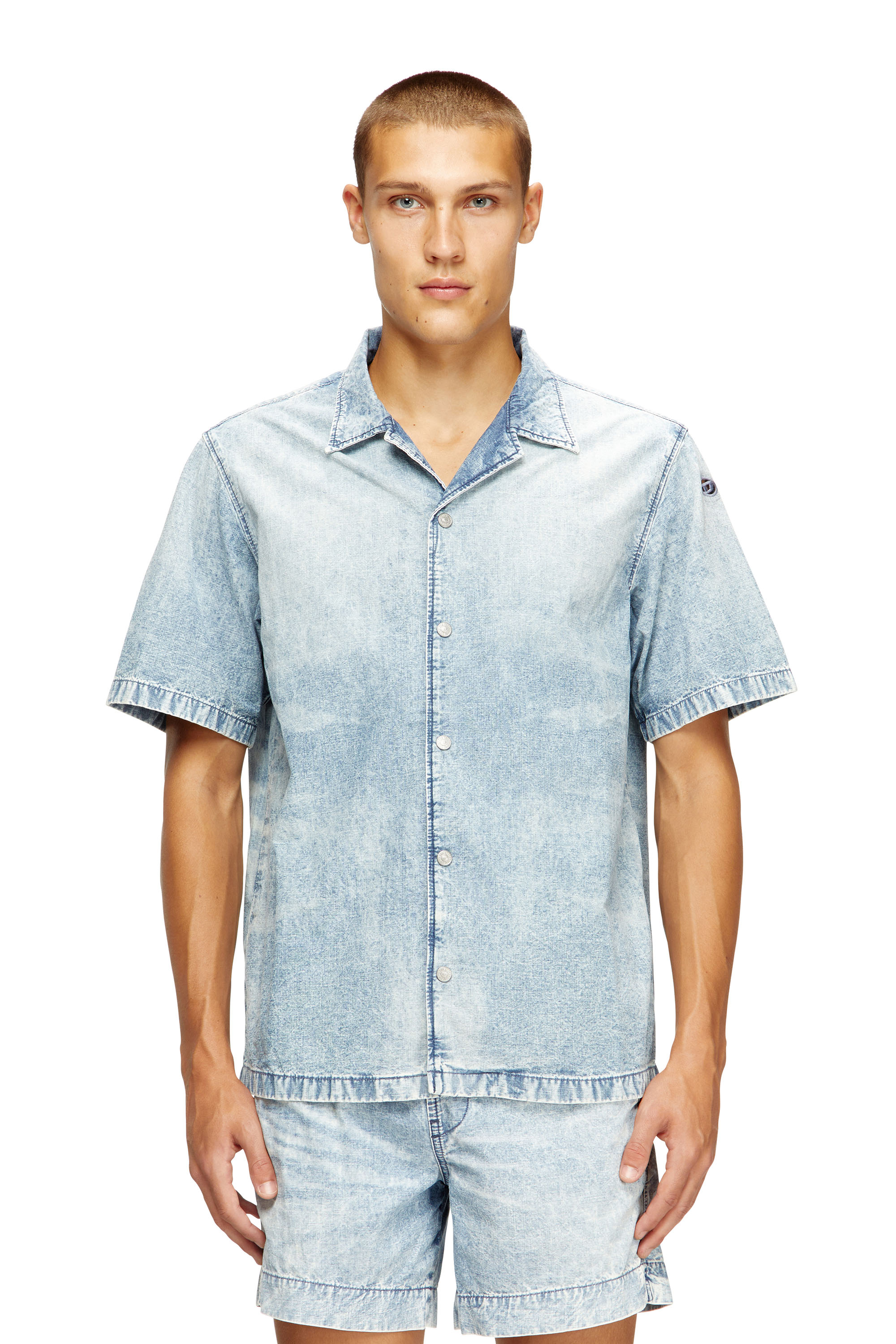 Diesel - D-NABIL-S4, Herren Bowling-Hemd aus marmoriertem Denim in null - 1