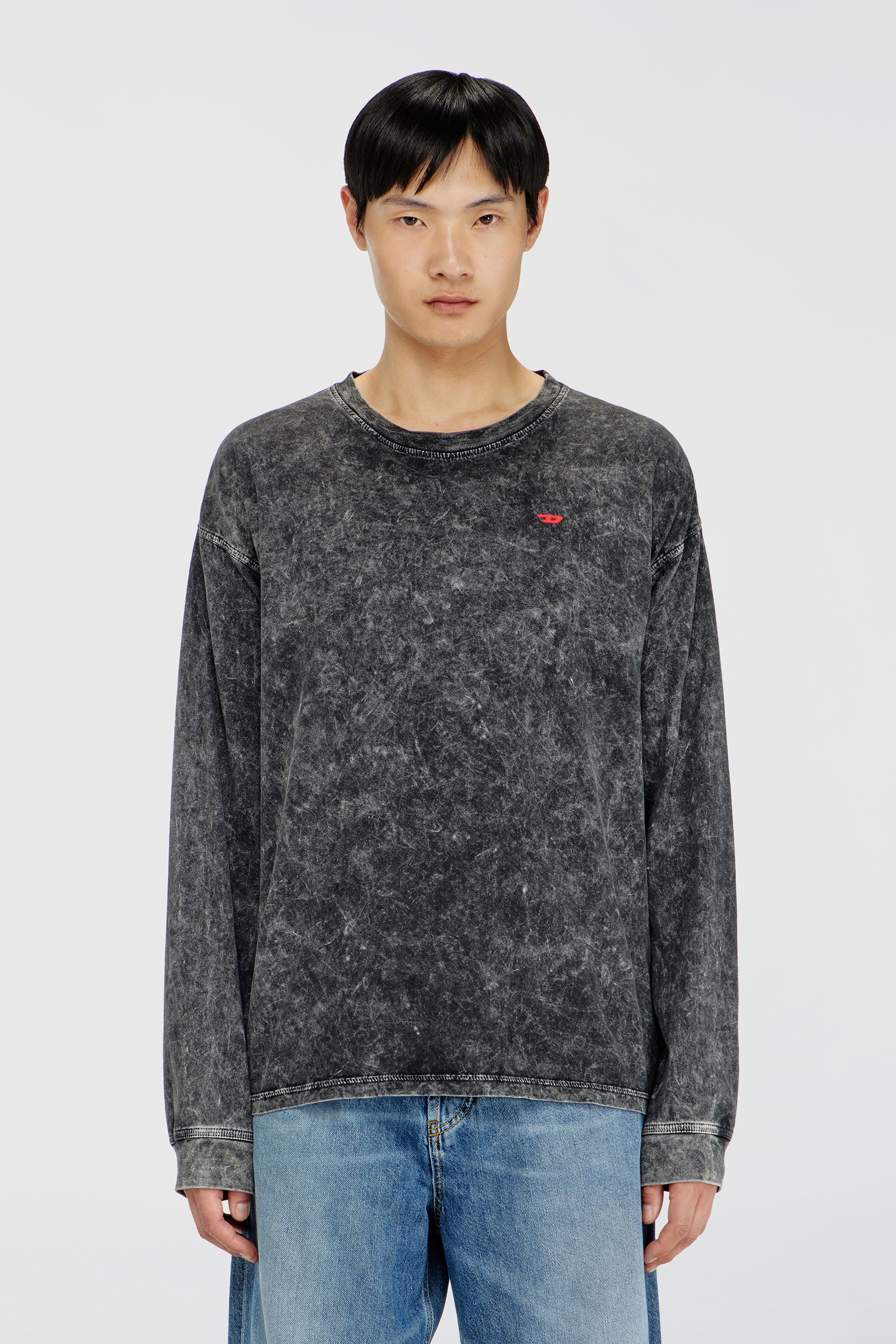 Diesel - T-BOXT-LS-AA5, Herren Langarmshirt mit behandelten Effekt in Dunkelgrau - 1