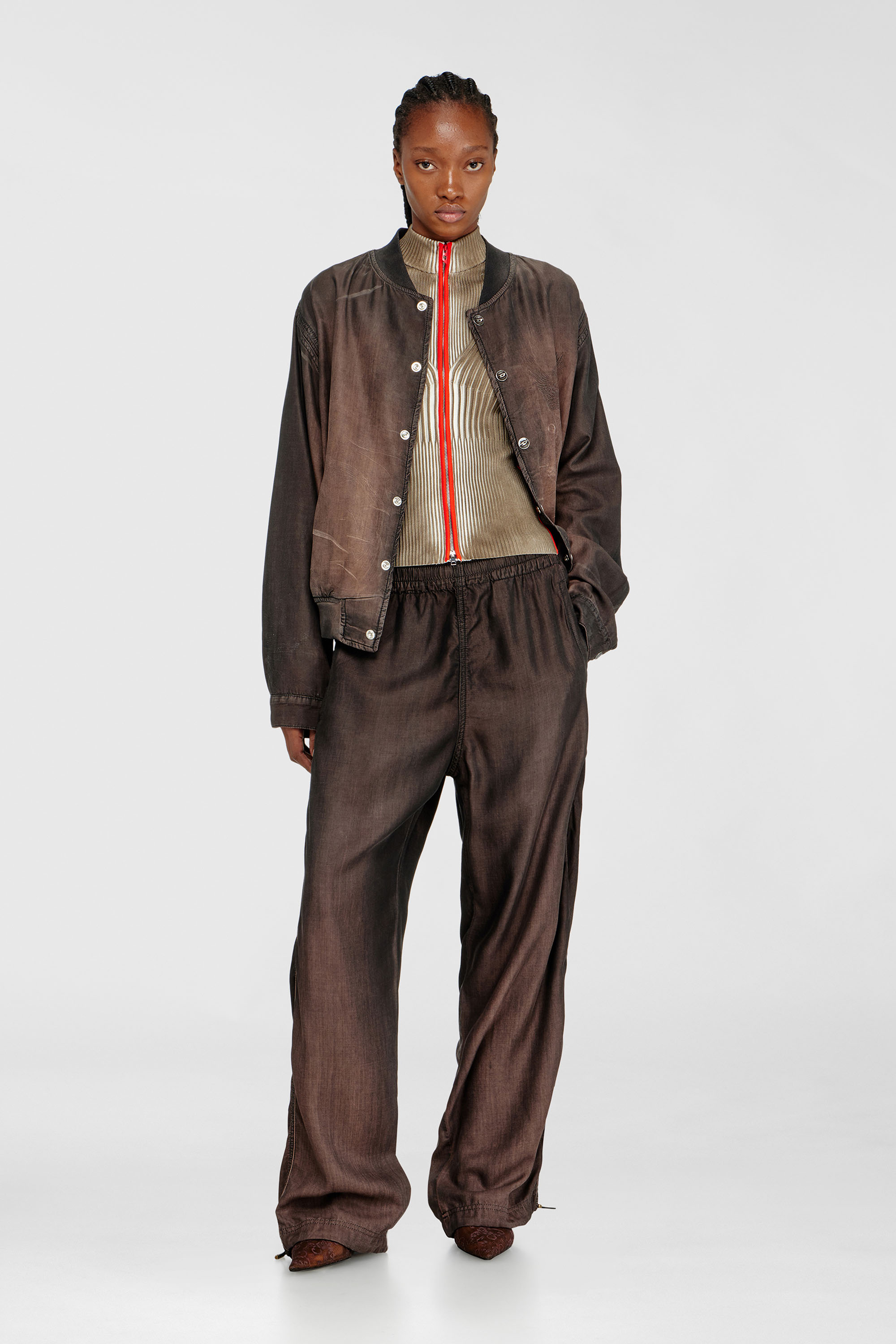 Gerippte zip-Strickjacke mit kontrastierenden Streifen