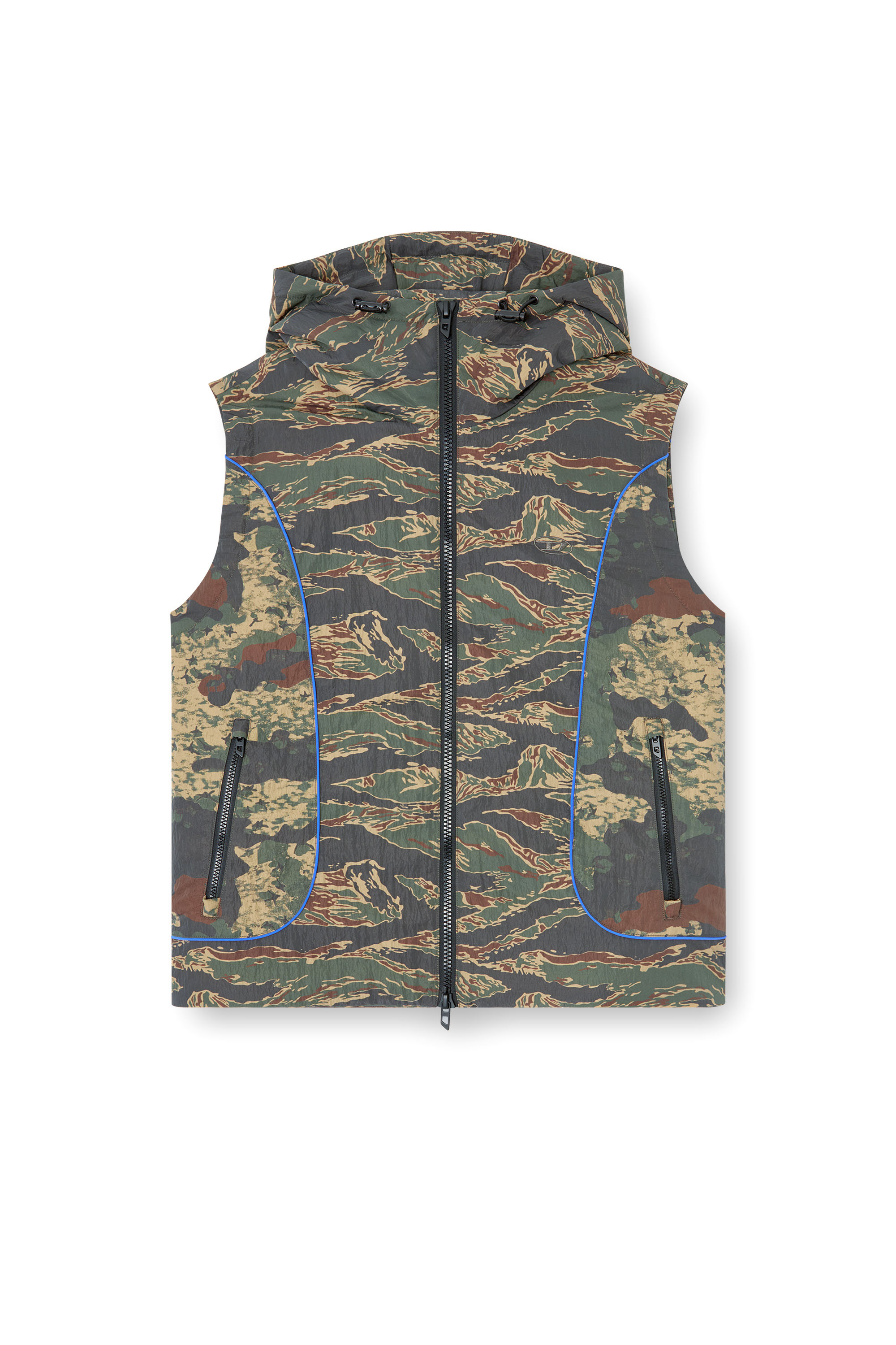 Diesel - J-OSTEND-SL-CAMU, Man's Hooded vest with mixed camo prints in Blue/Green - 3