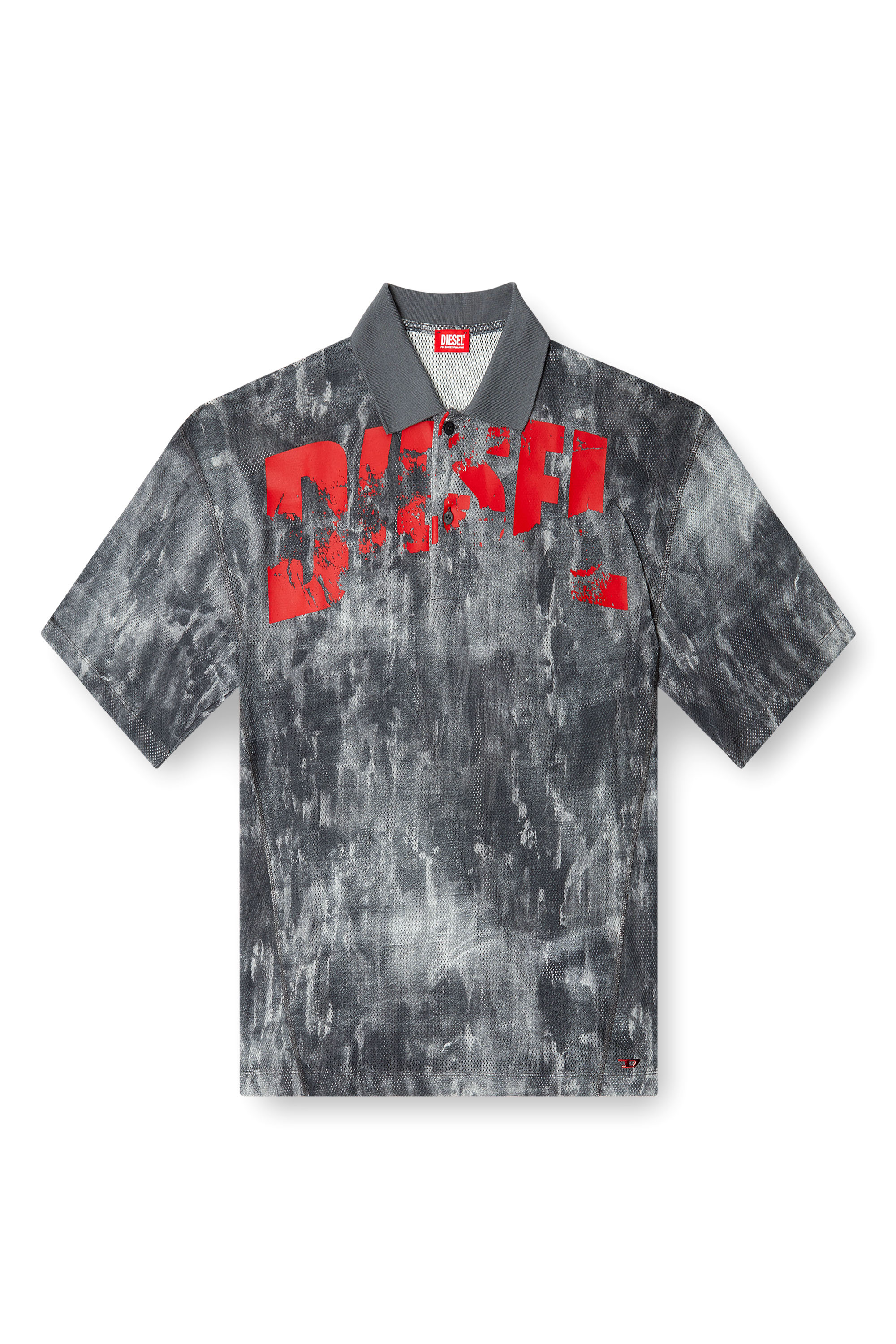 Diesel - TIMOTHEE-D-POP, Herren Strand-Polohemd aus bedrucktem Mesh in Schwarz/Rot - 4
