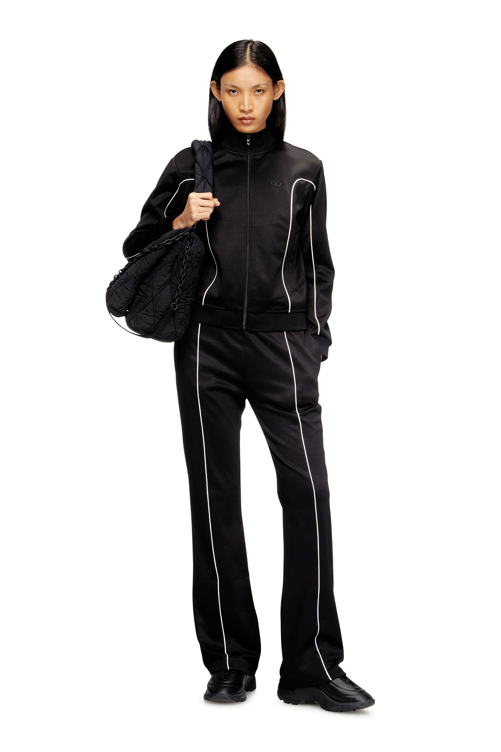 Diesel - F-LOCKING-OD, Damen Sweatjacke mit Kontrastpaspel in Schwarz/Weiss - 2