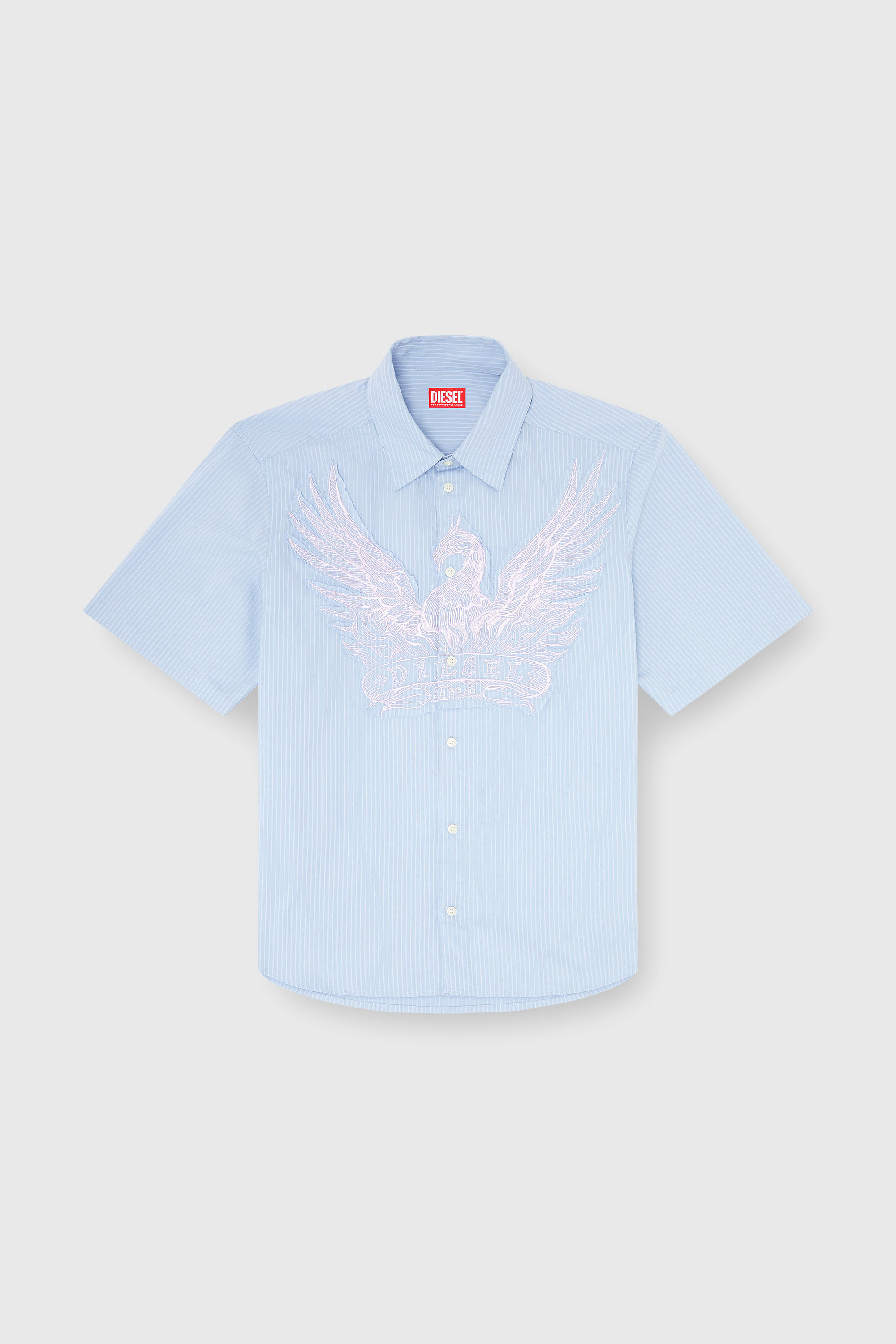 Diesel - S-SIMPLY-SS-AGCZ, Herren Gestreiftes Popeline-Hemd mit Stickpatch in Hellblau - 2