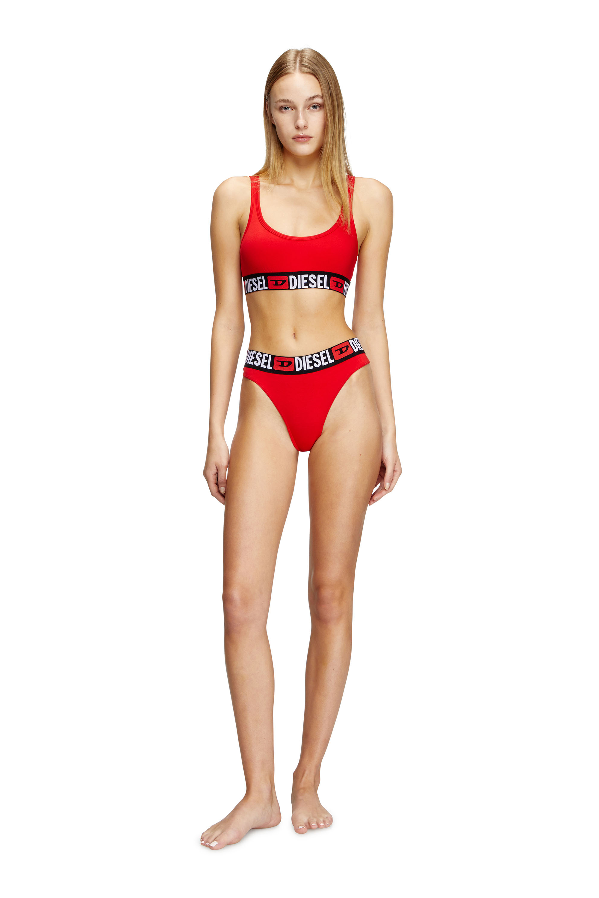 Diesel - UFST-STARS-THREEPACK, Damen String mit Logo-Bund im Dreierpack in Schwarz/Rot - 3