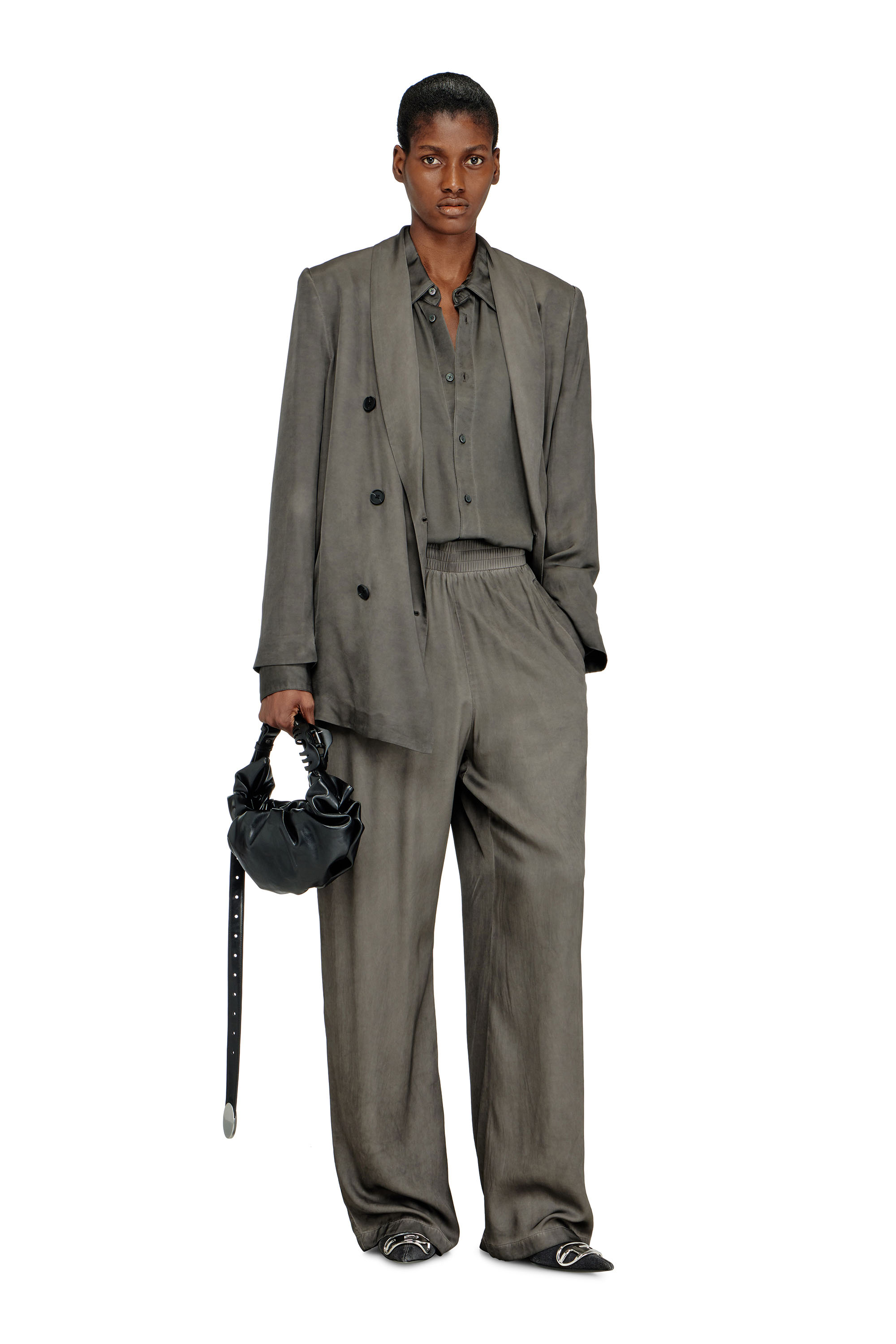 Diesel - G-AVINA-S1, Damen Blazer aus behandelter, flie&szlig;ender Viskose in Dunkelgrau - 1