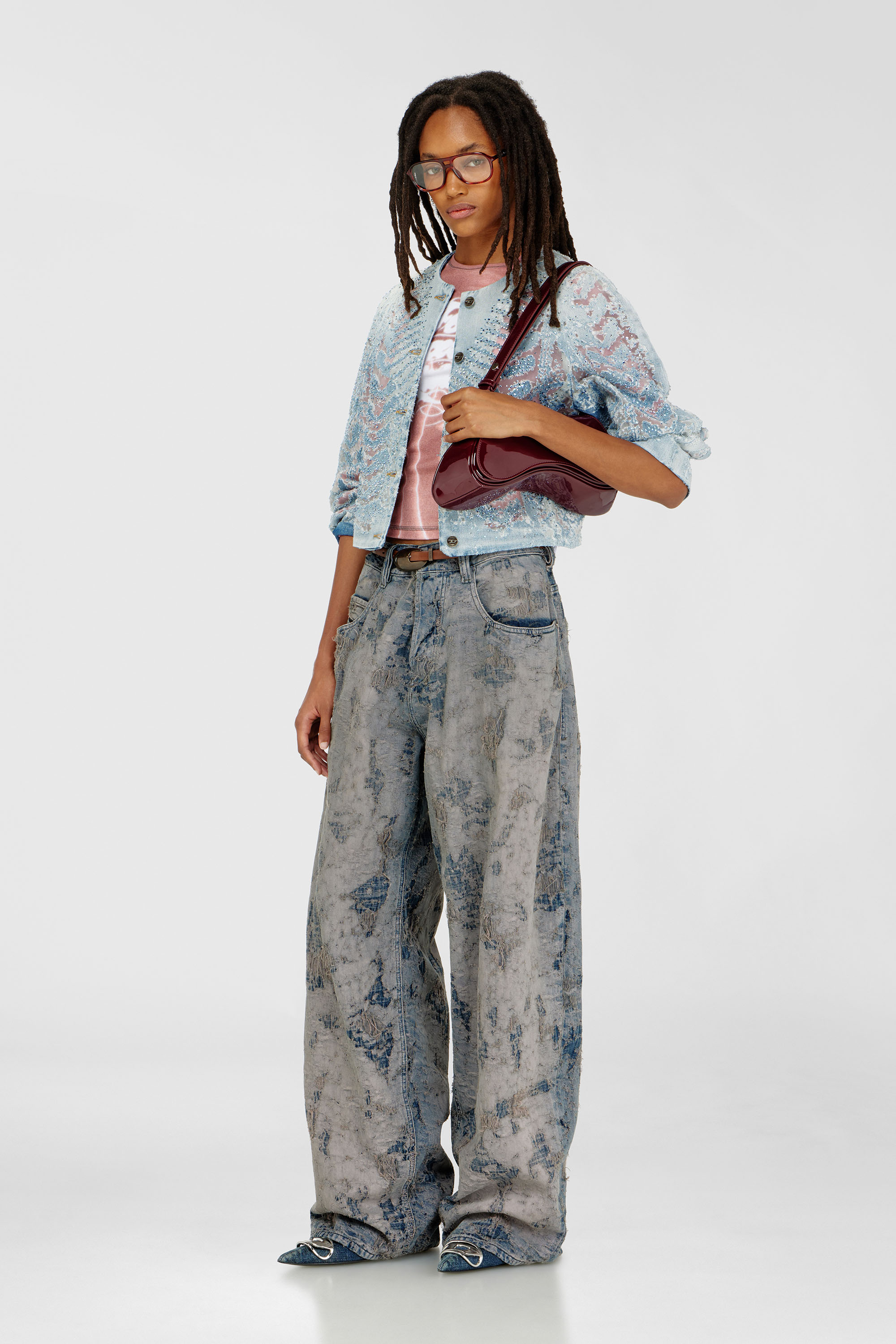 Diesel - DE-SOLIXIA-S, Damen Jacke aus microstone devor&eacute; denim in Hellblau - 2