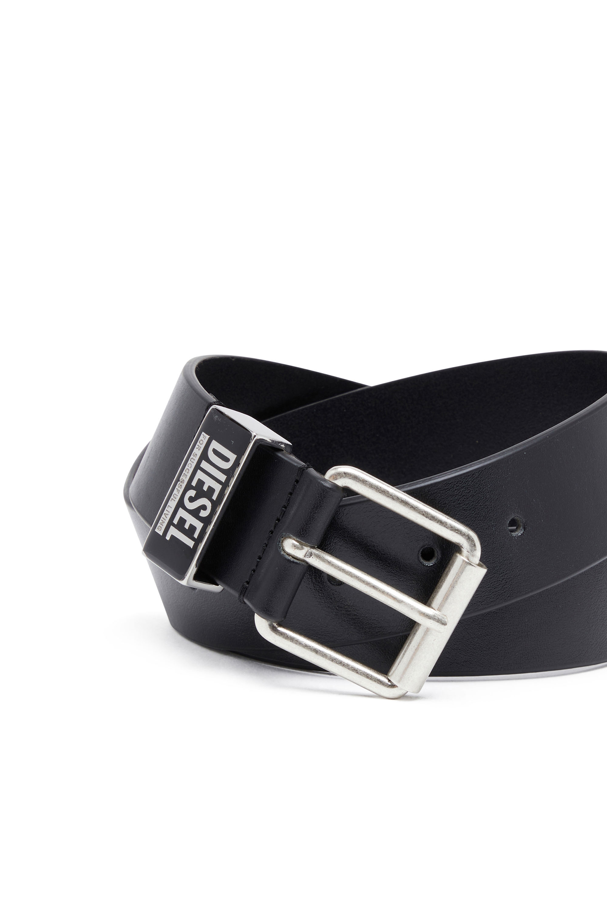 Diesel - B-GLOSSY LOOP 40, Herren 3.9cm Gürtel aus Leder mit emaillierter Logo-Schlaufe in Schwarz - 3