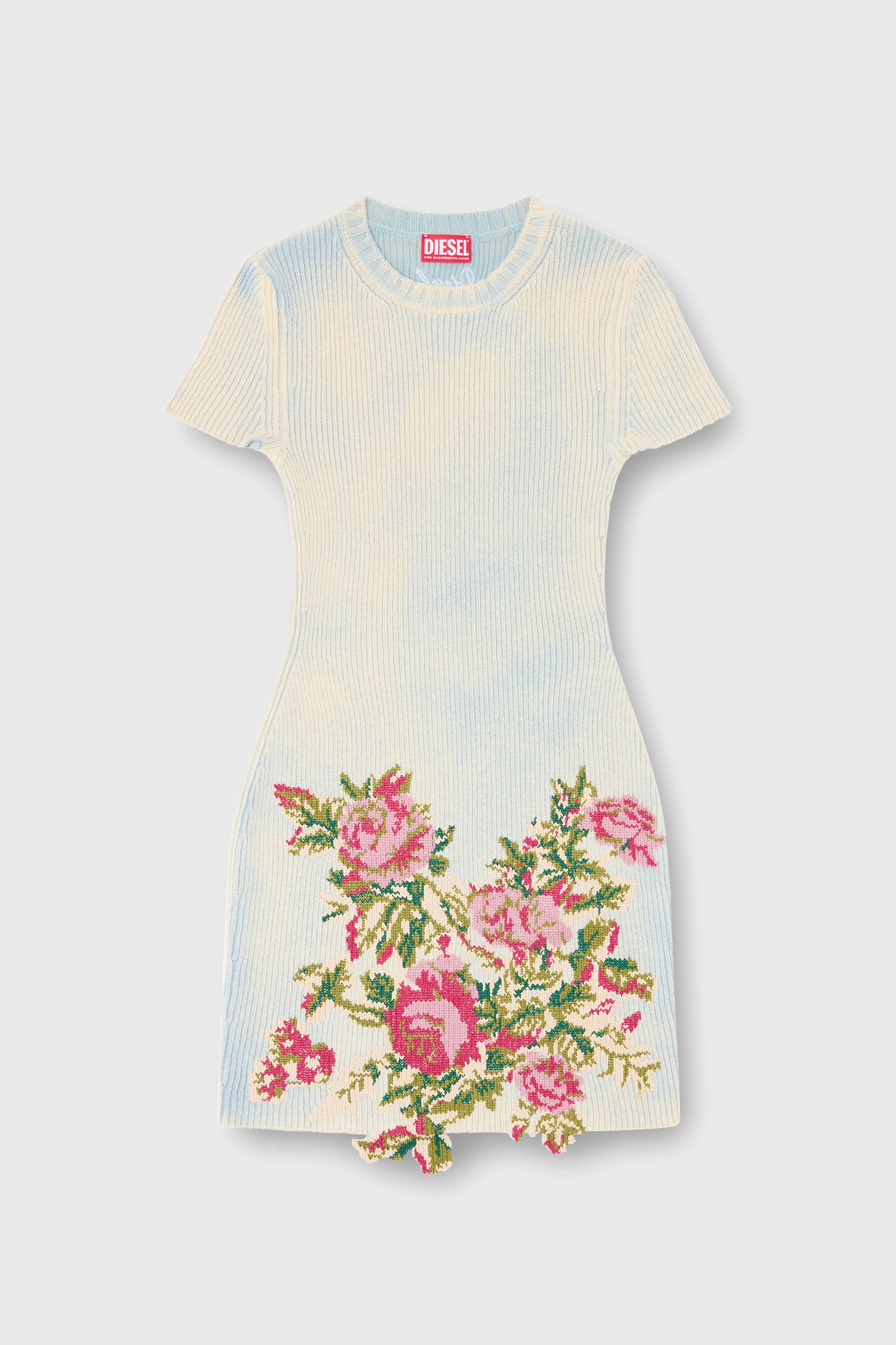 Diesel - M-RINNIE, Damen Kurzes Kleid aus Wollmischung mit Blumenmuster in Rosa/Blau - 1
