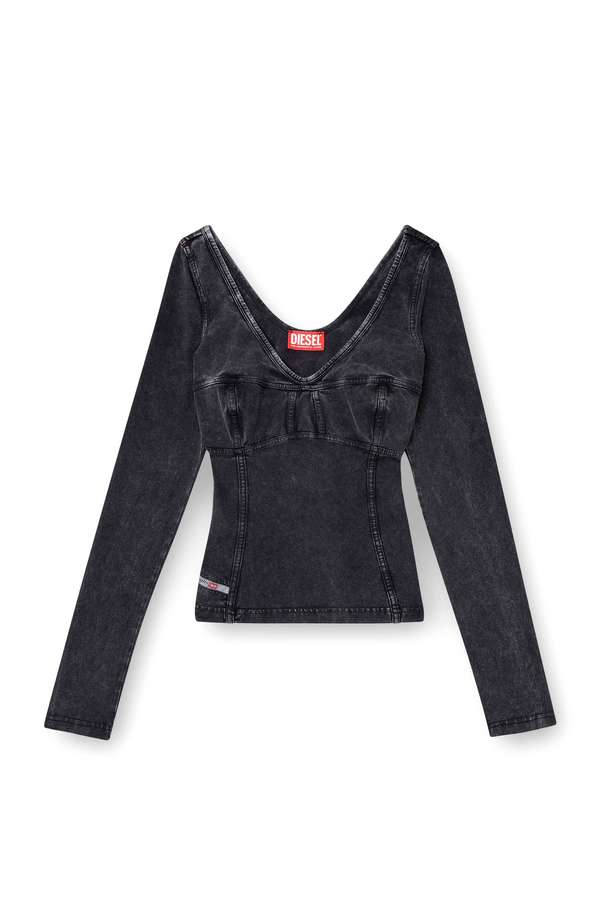 Diesel - T-ELIN, Damen Langarmtop mit Denim-Effekt in Schwarz - 3