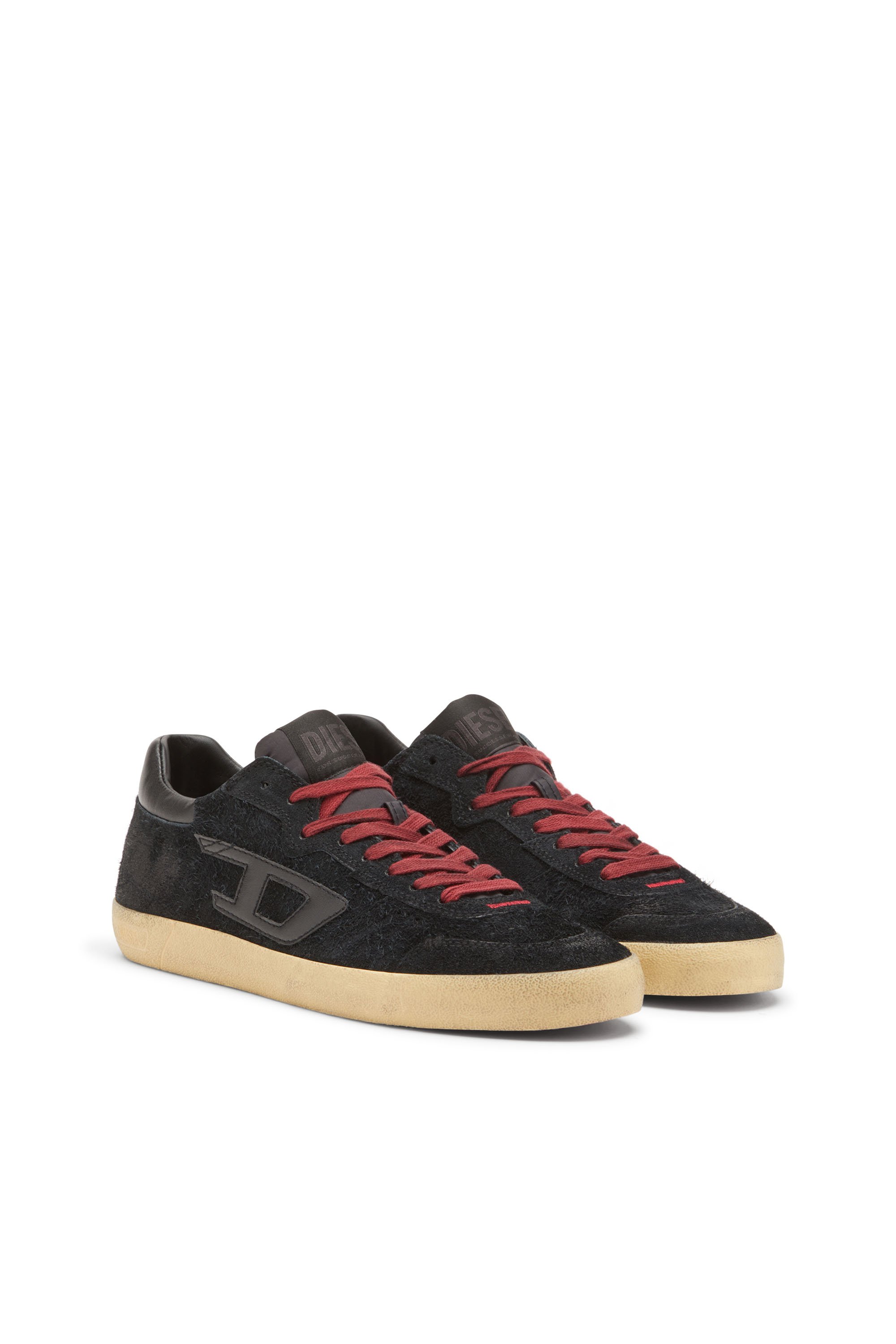 Diesel - S-LEROJI LOW, Herren S-Leroji-Distressed-Sneakers aus haarigem Veloursleder in Schwarz - 2