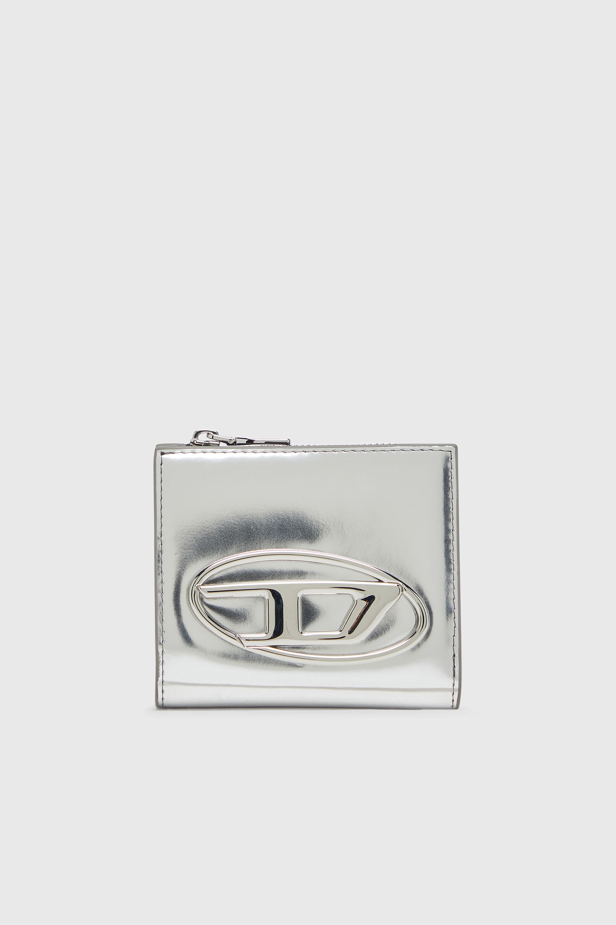 Diesel - 1DR BI FOLD ZIP L, Damen Bifold-Kartenetui aus Hochglanz-Leder in Silber - 1