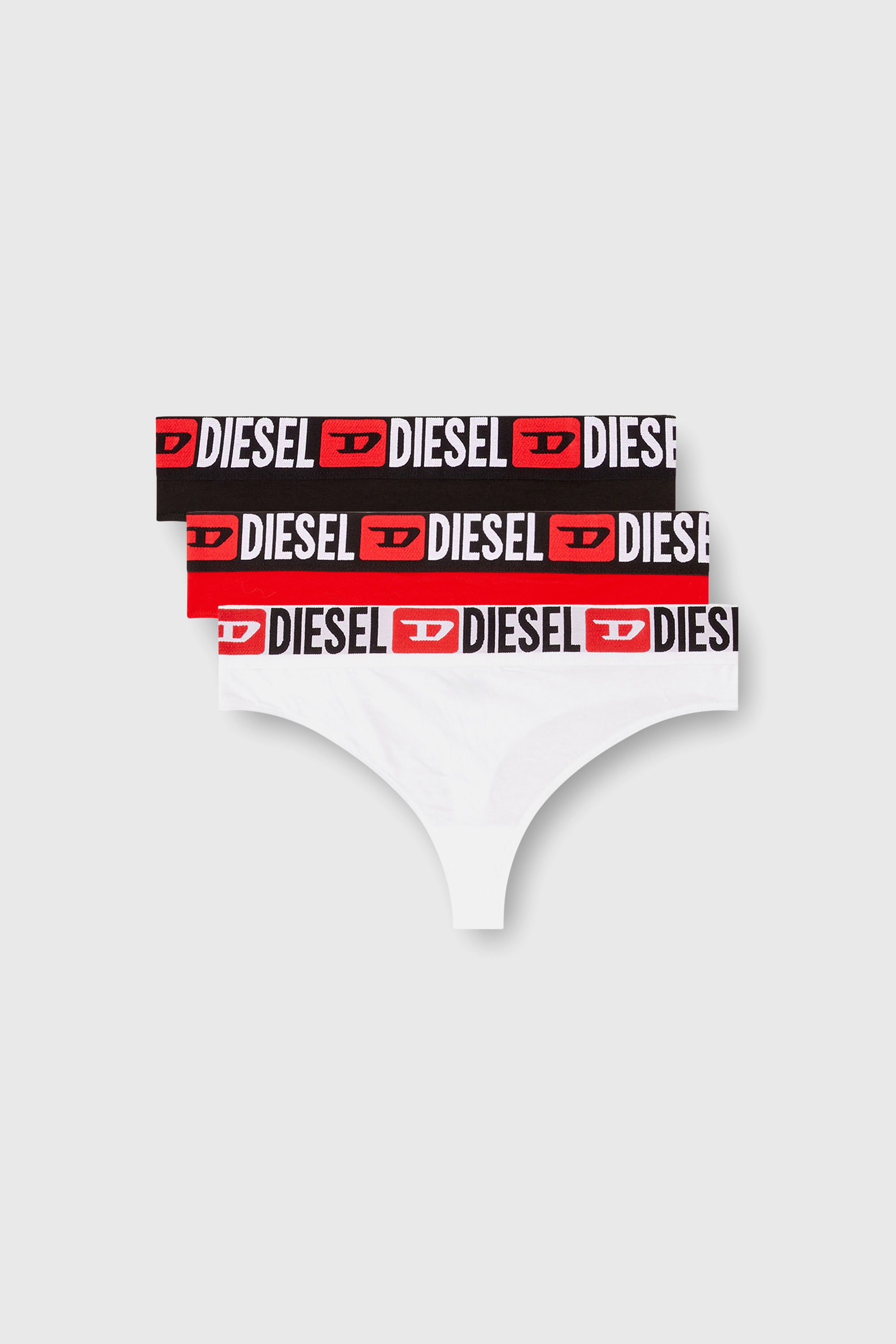 Diesel - UFST-STARS-THREEPACK, Damen String mit Logo-Bund im Dreierpack in Schwarz/Rot - 2