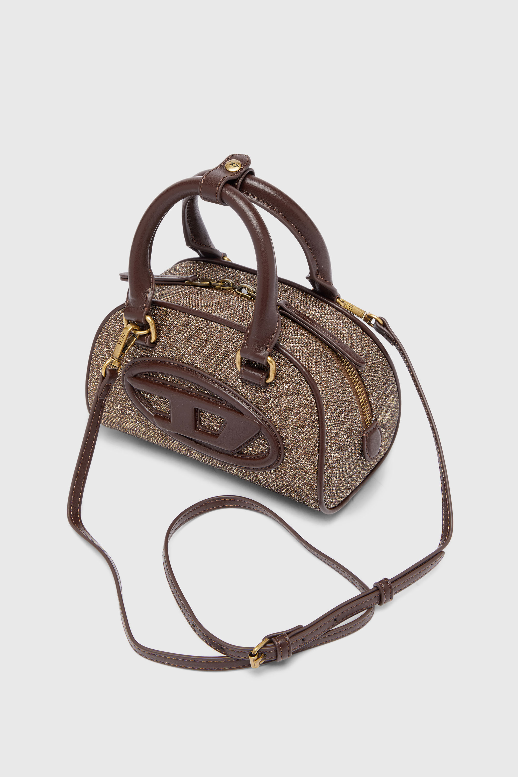 Diesel - 1DR DOME CROSSBODY, Damen 1DR Dome - Kleine Bowlingtasche aus Lurexstoff in Braun - 5