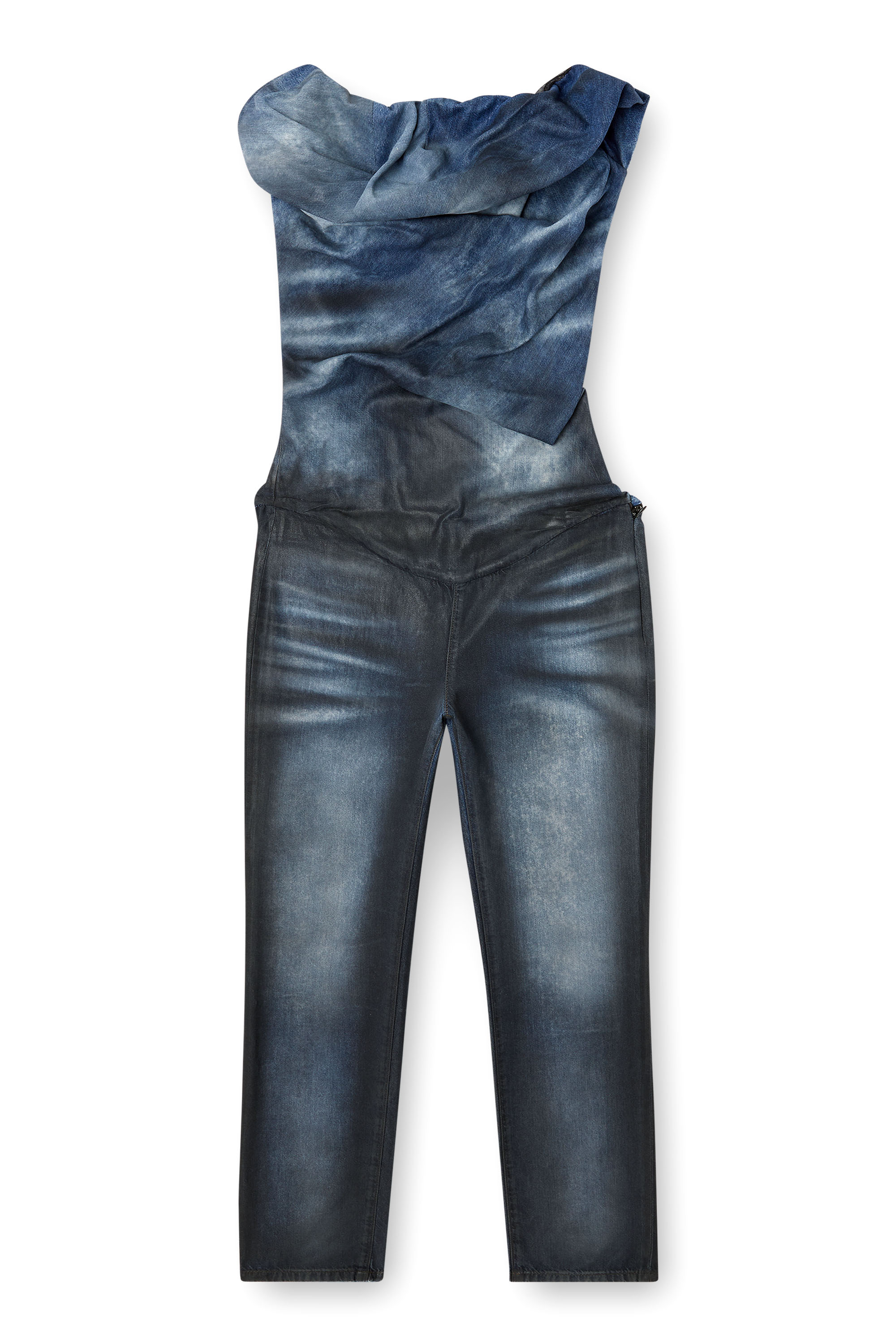 Diesel - DE-CLODIA-FSG, Damen Jumpsuit aus glänzend beschichtetem Tencel-Denim in Dunkelblau - 5