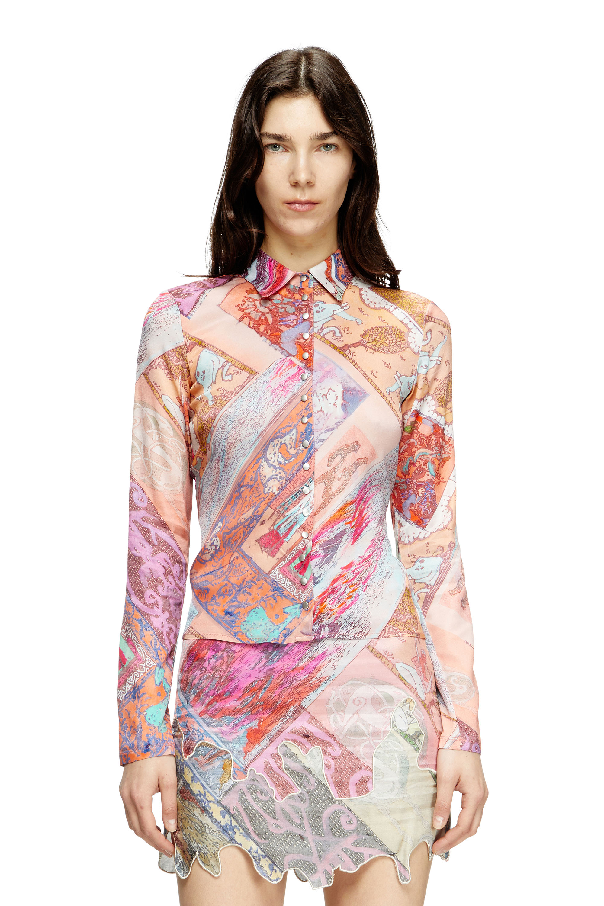 Diesel - C-AMELIA, Damen Hemd aus Stretch-Viskose mit Wappen-Print in Rosa - 1