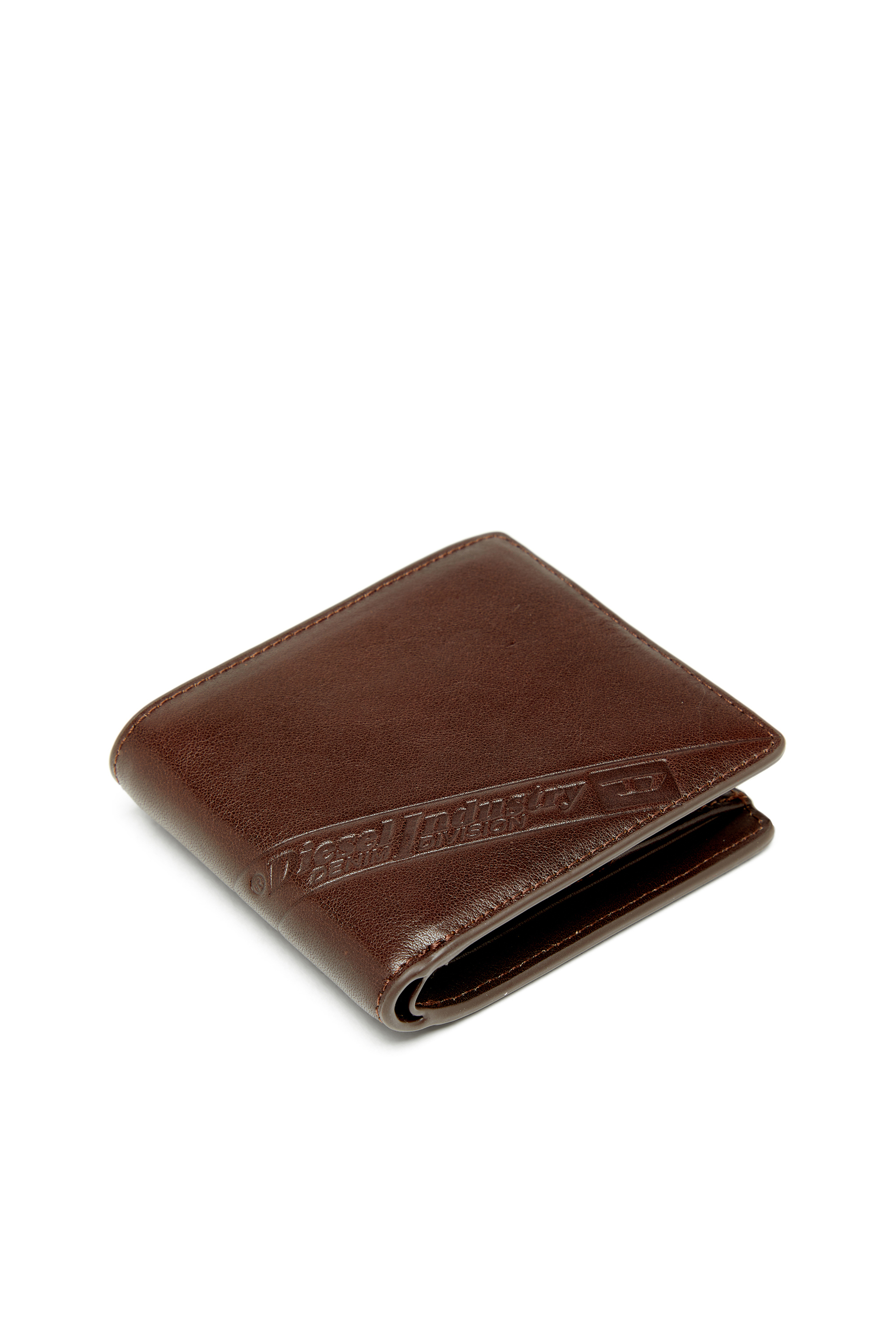 Diesel - FLAG-D BI-FOLD COIN S 3D, Herren Zweifach gefaltete Lederbrieftasche mit gepr&auml;gtem Logo in Braun - 4