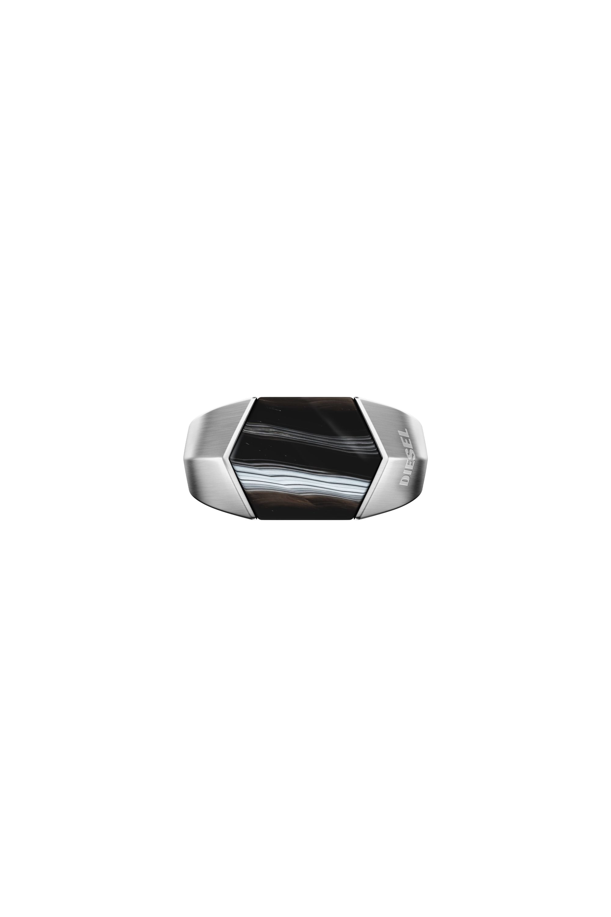 Diesel - DX1711040, Unisex Siegelring mit schwarzem Achat in Silber/Schwarz - 3