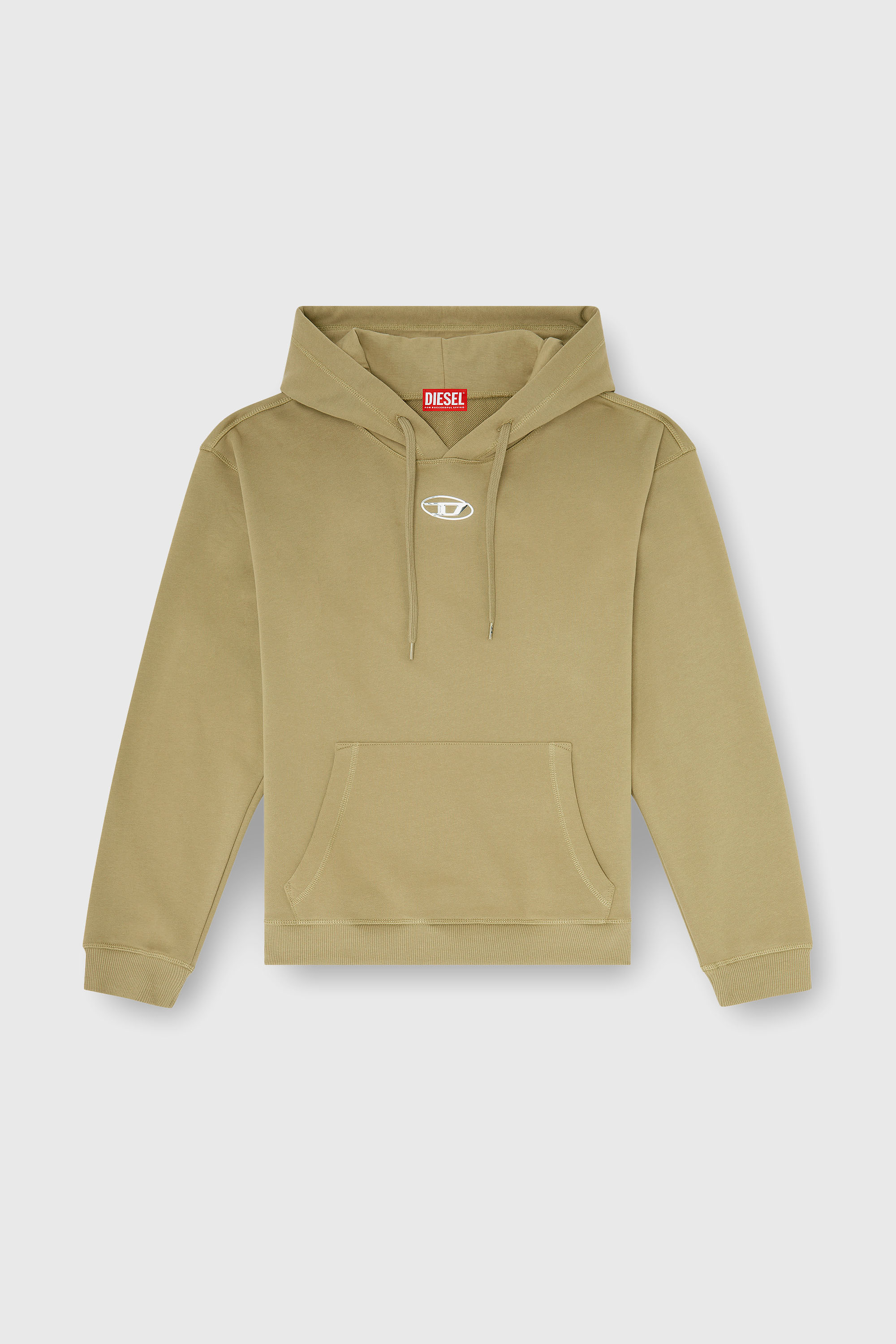 Diesel - S-NORM-HOOD-IOD, Herren Baumwoll-Hoodie mit metallischem Oval D in Olivgr&uuml;n - 2