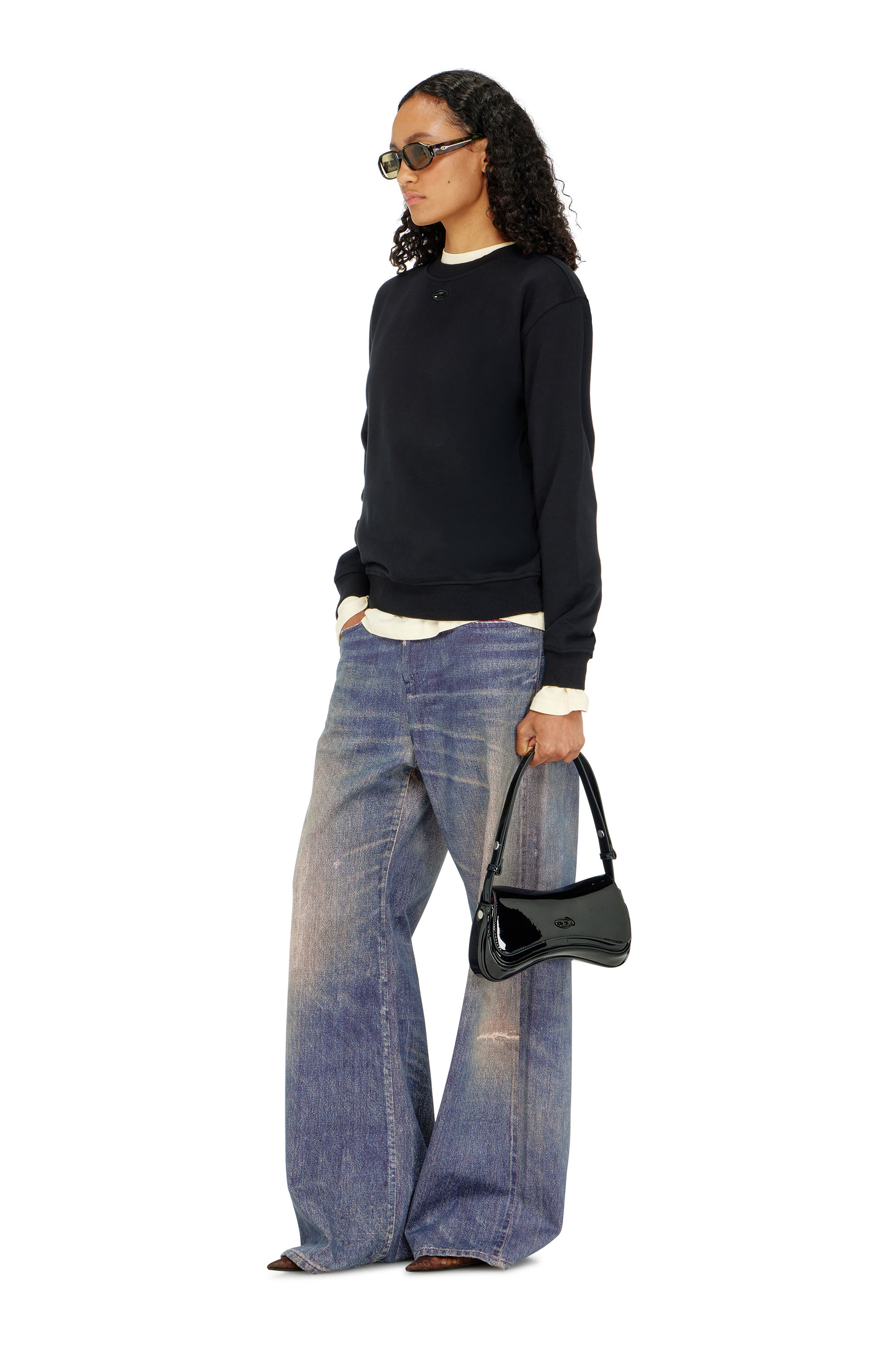 Diesel - F-NORMY-OD, Damen Baumwollsweatshirt mit ovaler D-Stickerei in Schwarz - 2