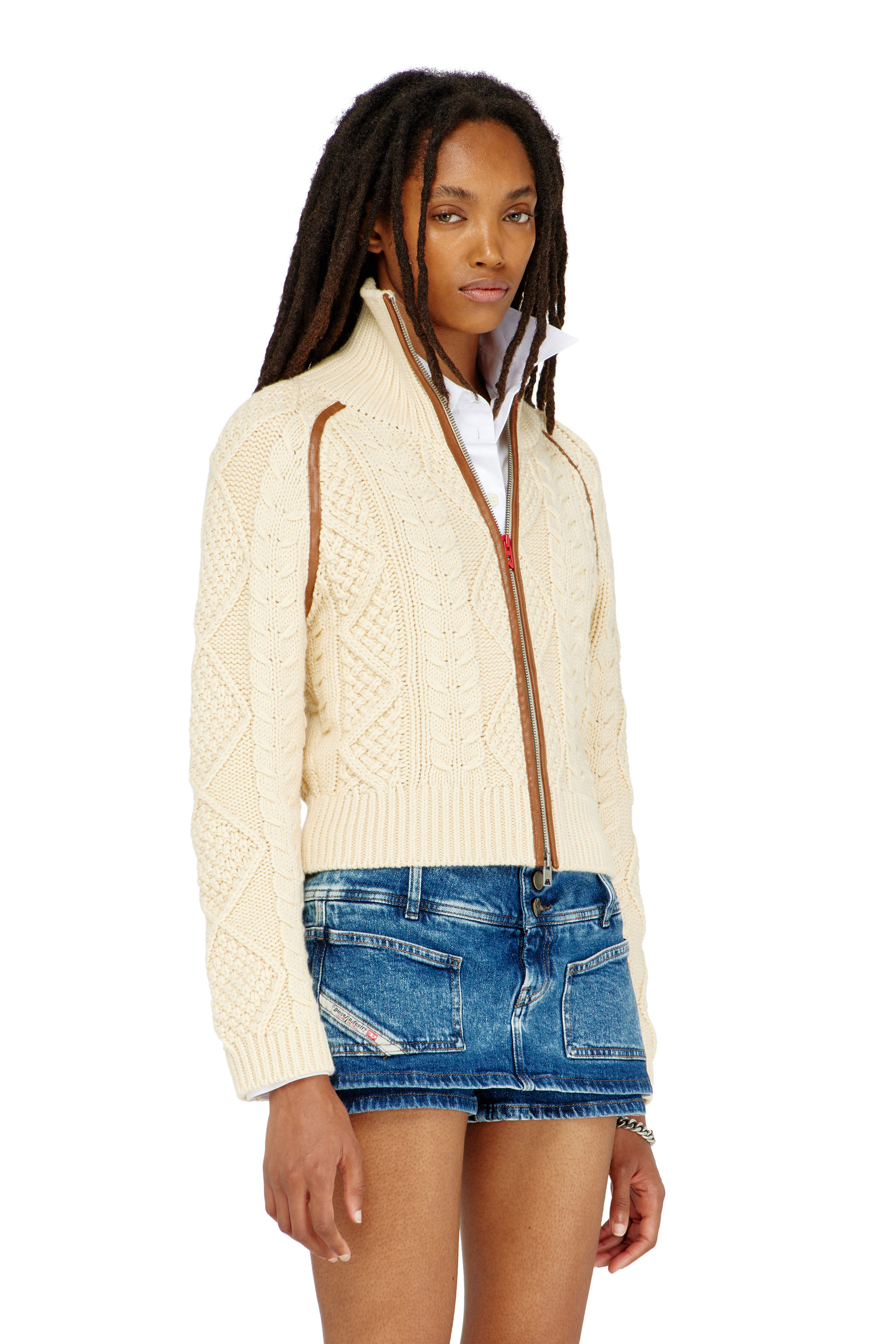 Diesel - M-INTELLE, Damen Kabelstrick-Cardigan mit kontrastierenden Streifen in null - 1
