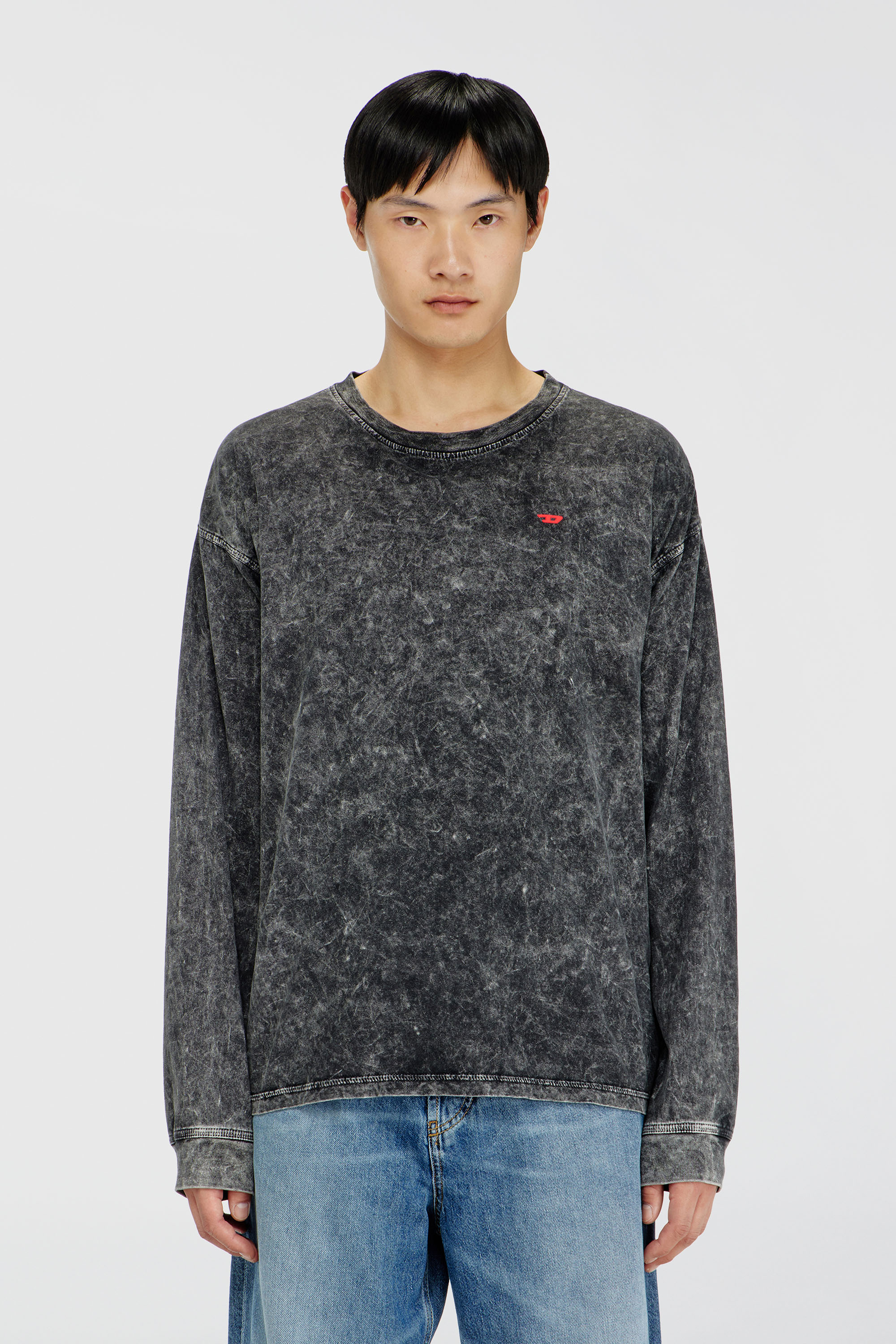 Diesel - T-BOXT-LS-AA5, Herren Langarmshirt mit behandelten Effekt in Dunkelgrau - 1