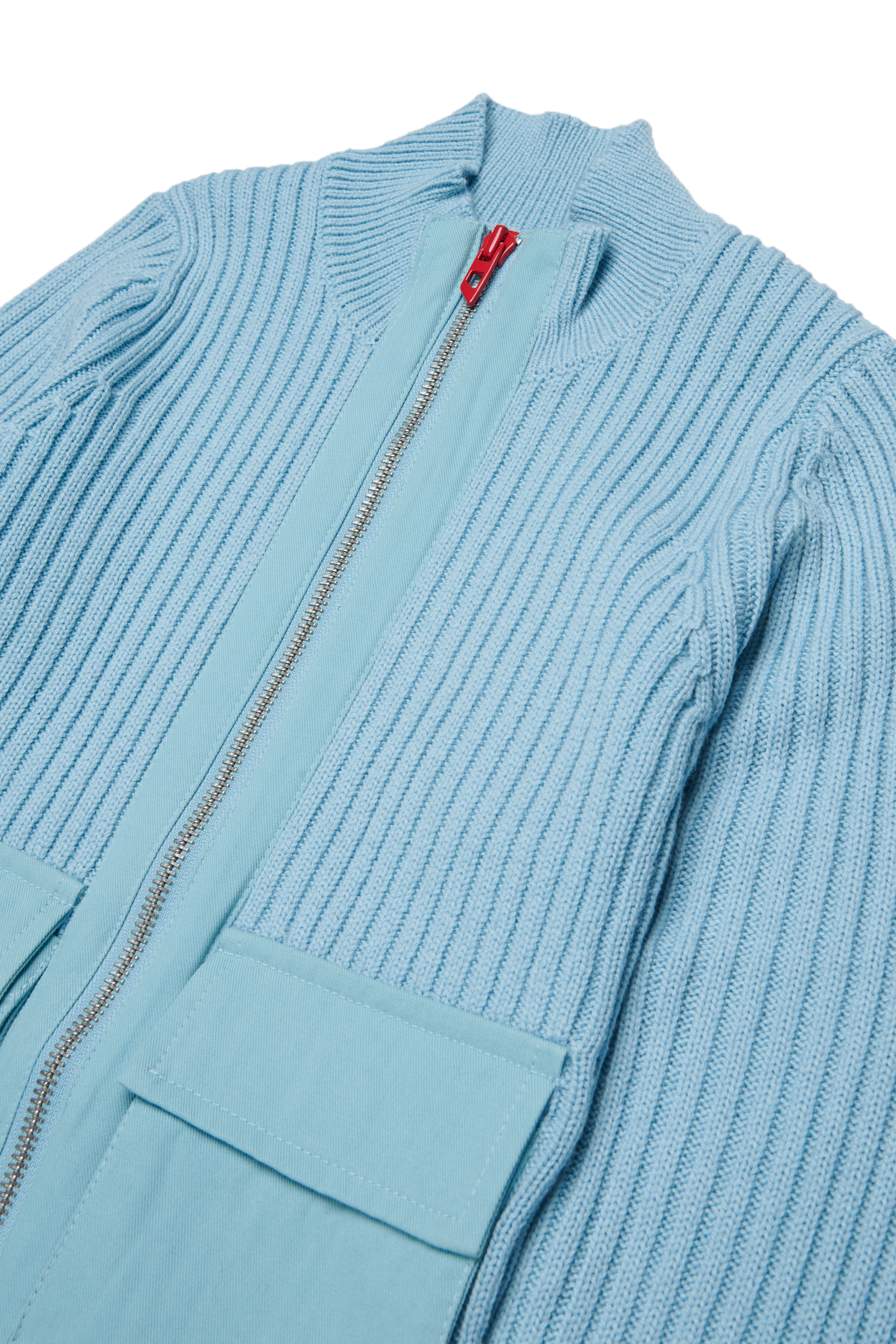 Diesel - KAMMY, Woman's Zip cardigan in wool blend with pockets in Light Blue - 3
